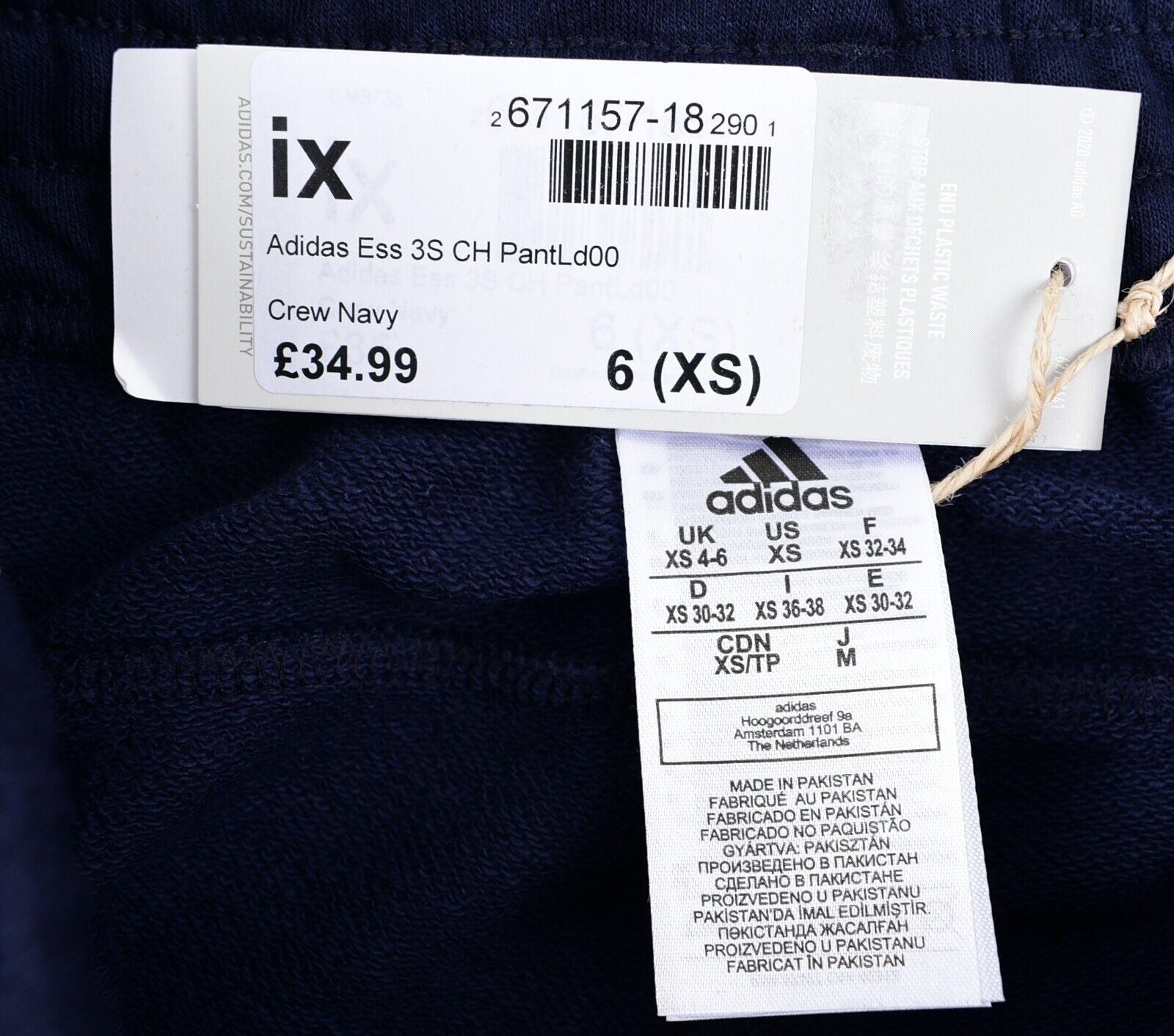 ADIDAS Women's Slim Leg Cuffed Joggers, Crew Navy Blue, size XS (UK 4-6)