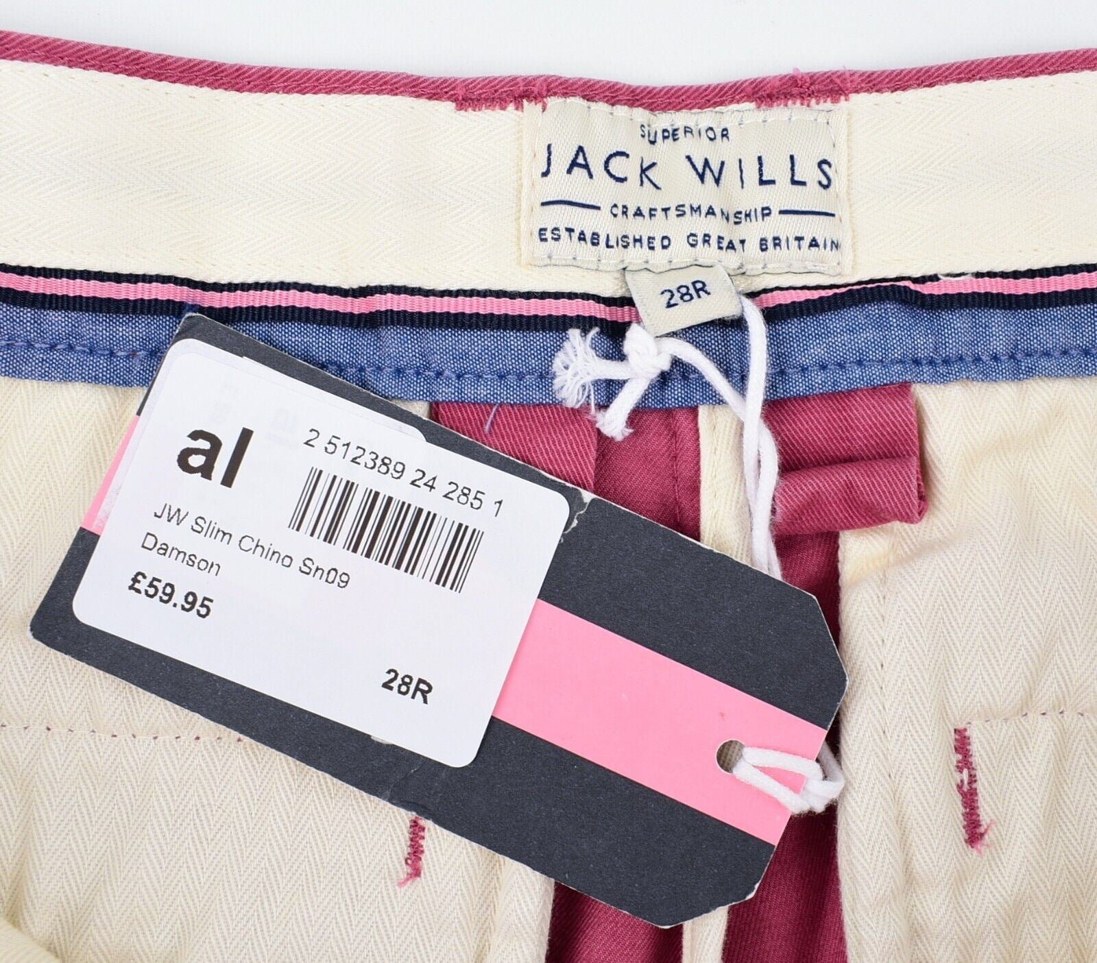 JACK WILLS Men's SLIM-SKINNY FIT Chino Trousers Pants, Damson Red, size W28 R