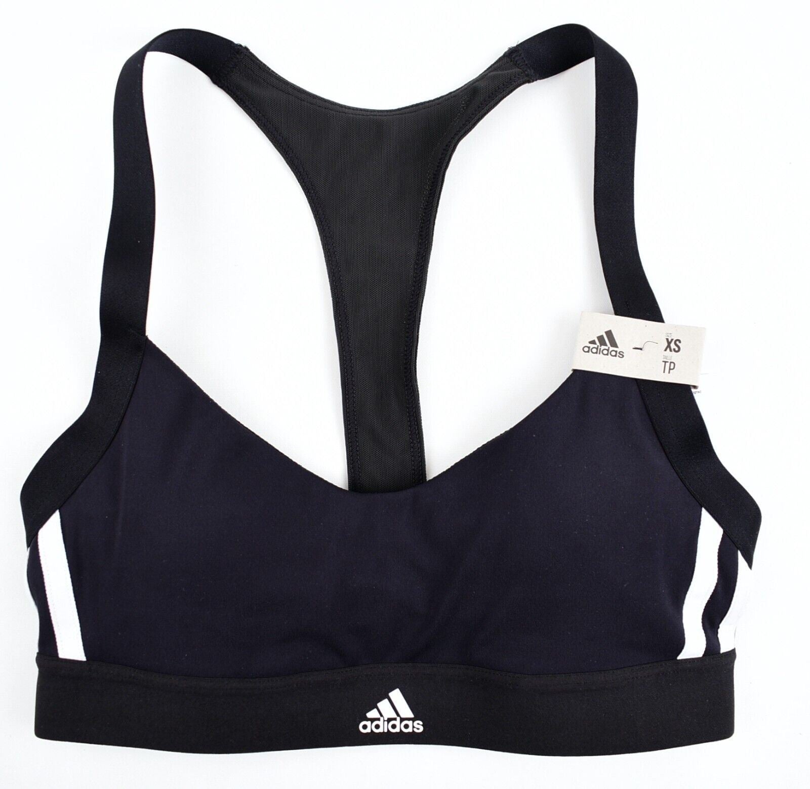 ADIDAS Women's ALL ME 3-Stripe Light Support Sports Bra, Black, size XS /UK 4-6