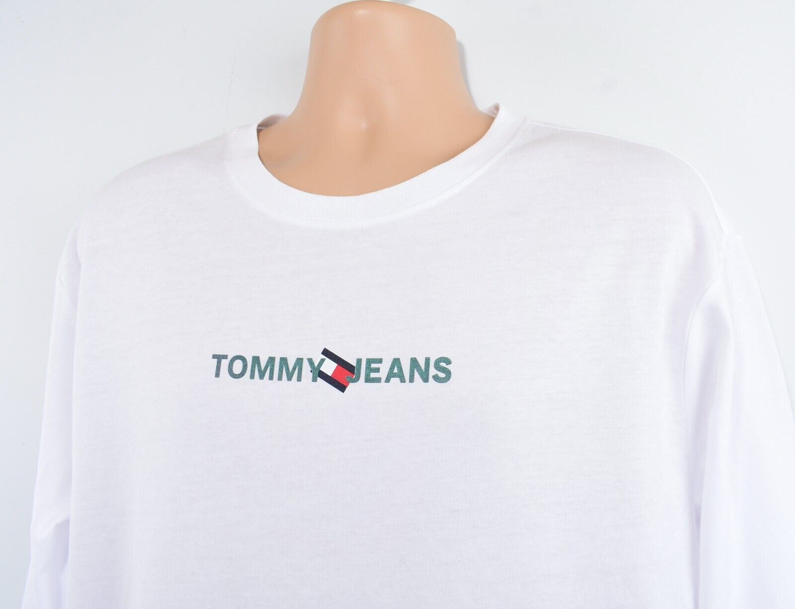TOMMY HILFIGER Men's Long Sleeve Front & Back Logo T-shirt, White, size LARGE