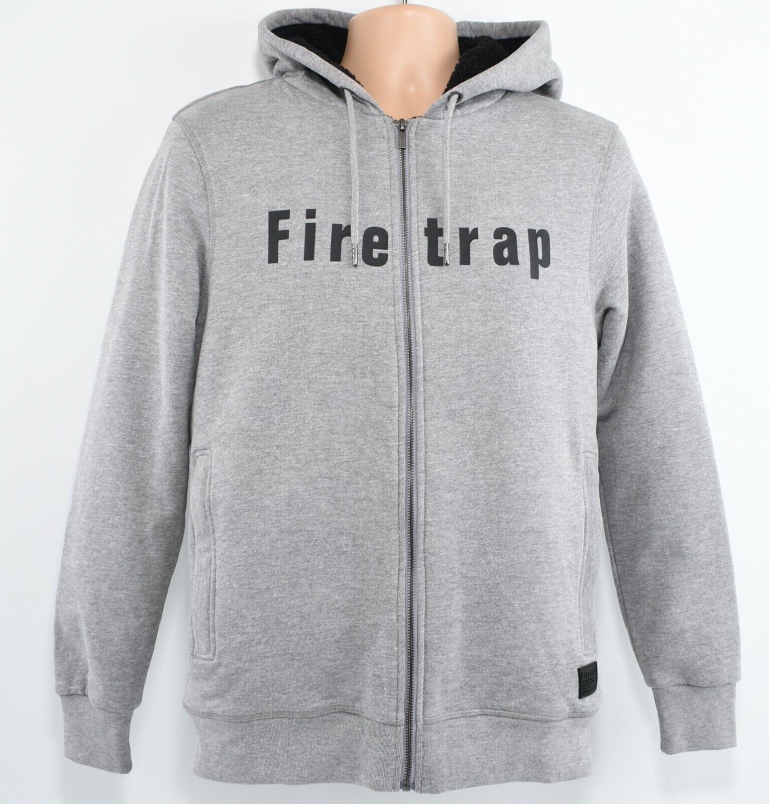 FIRETRAP Men's Zip Hoodie Jacket, Teddy Fleece Lining, Grey Marl, size LARGE
