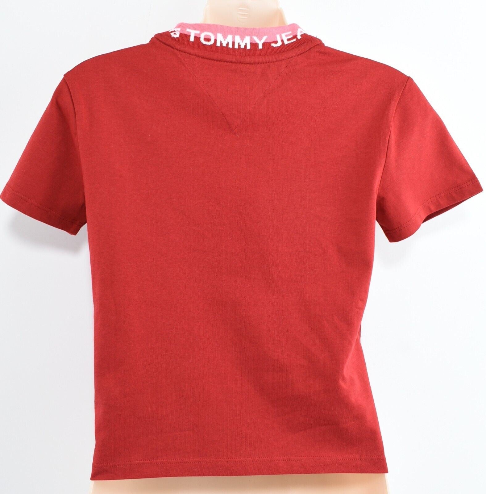 TOMMY HILFIGER Women's Logo Neck Cropped T-shirt, Wine Red, size S /UK 10