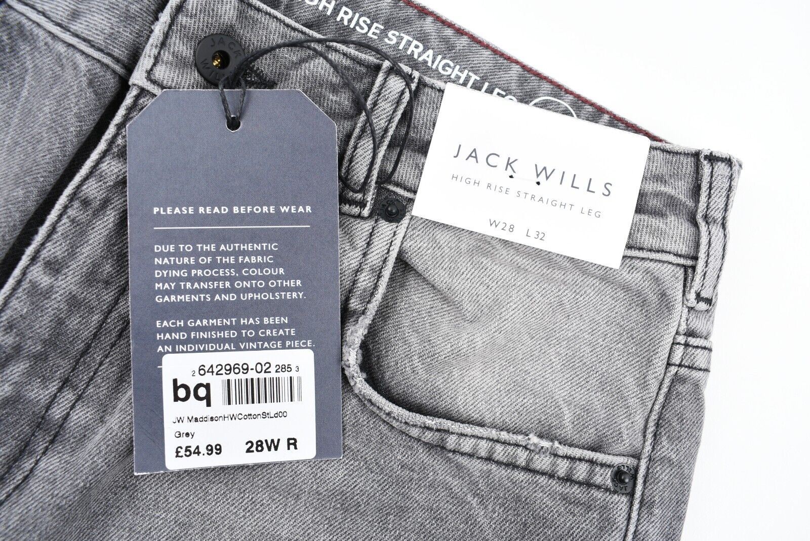 JACK WILLS Women's MADDISON High Rise Straight Leg Jeans, Grey, size W28 R