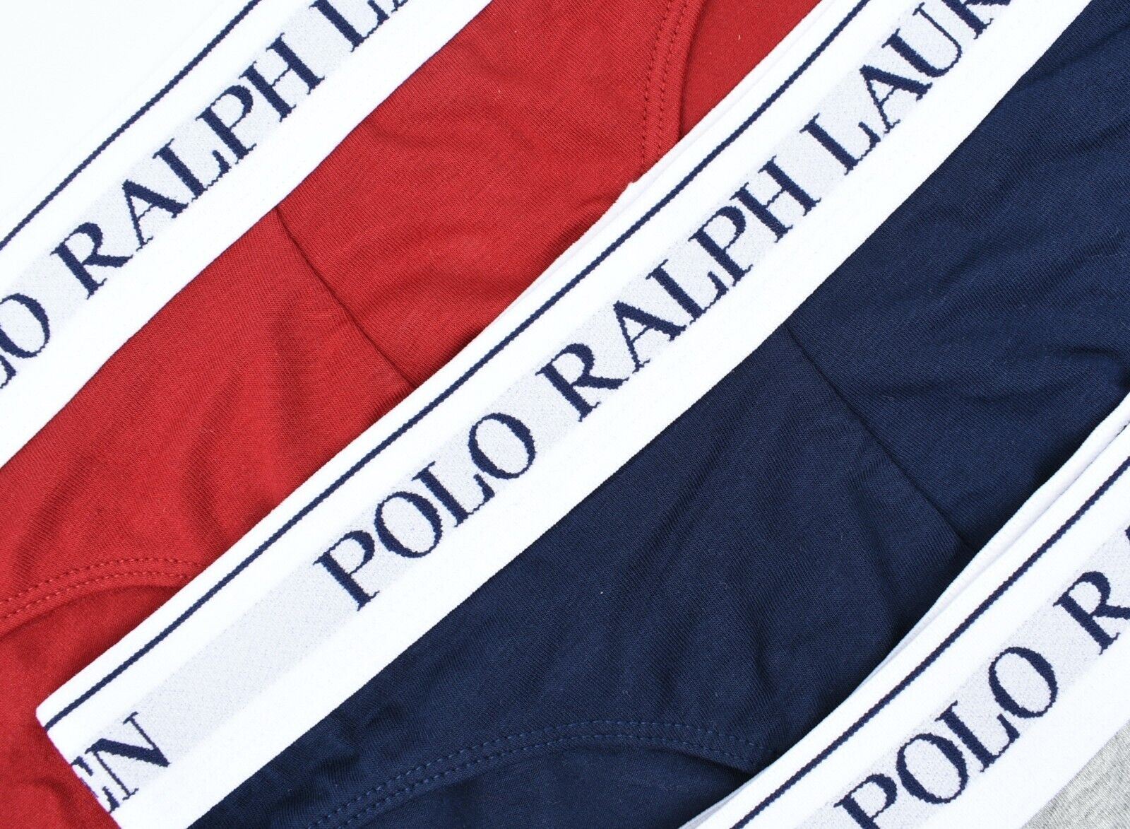 POLO RALPH LAUREN Men's 3-pk Low Rise Briefs, Grey/Red/Navy, size SMALL