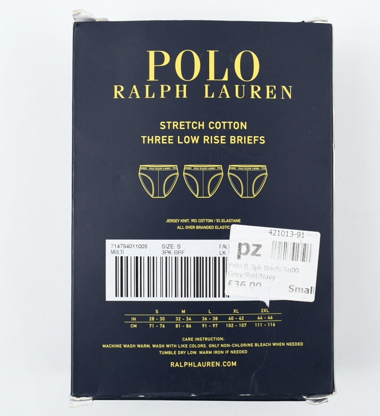 POLO RALPH LAUREN Men's 3-pk Low Rise Briefs, Grey/Red/Navy, size SMALL