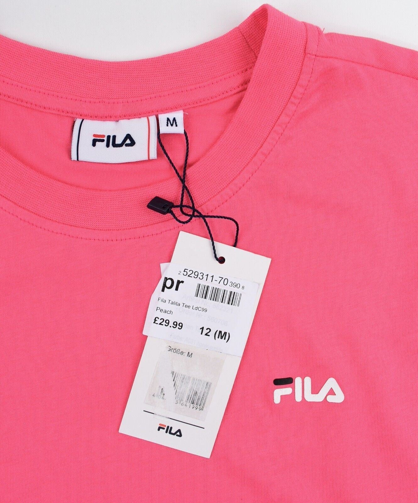 FILA Women's TALITA Short Sleeve Side Tape T-shirt, Pink, size M / UK 12