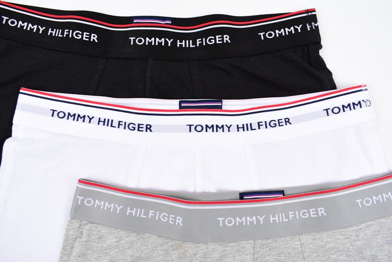 TOMMY HILFIGER Men's 3-pk Boxer Trunks, Black/Grey/White, size S *damaged box*