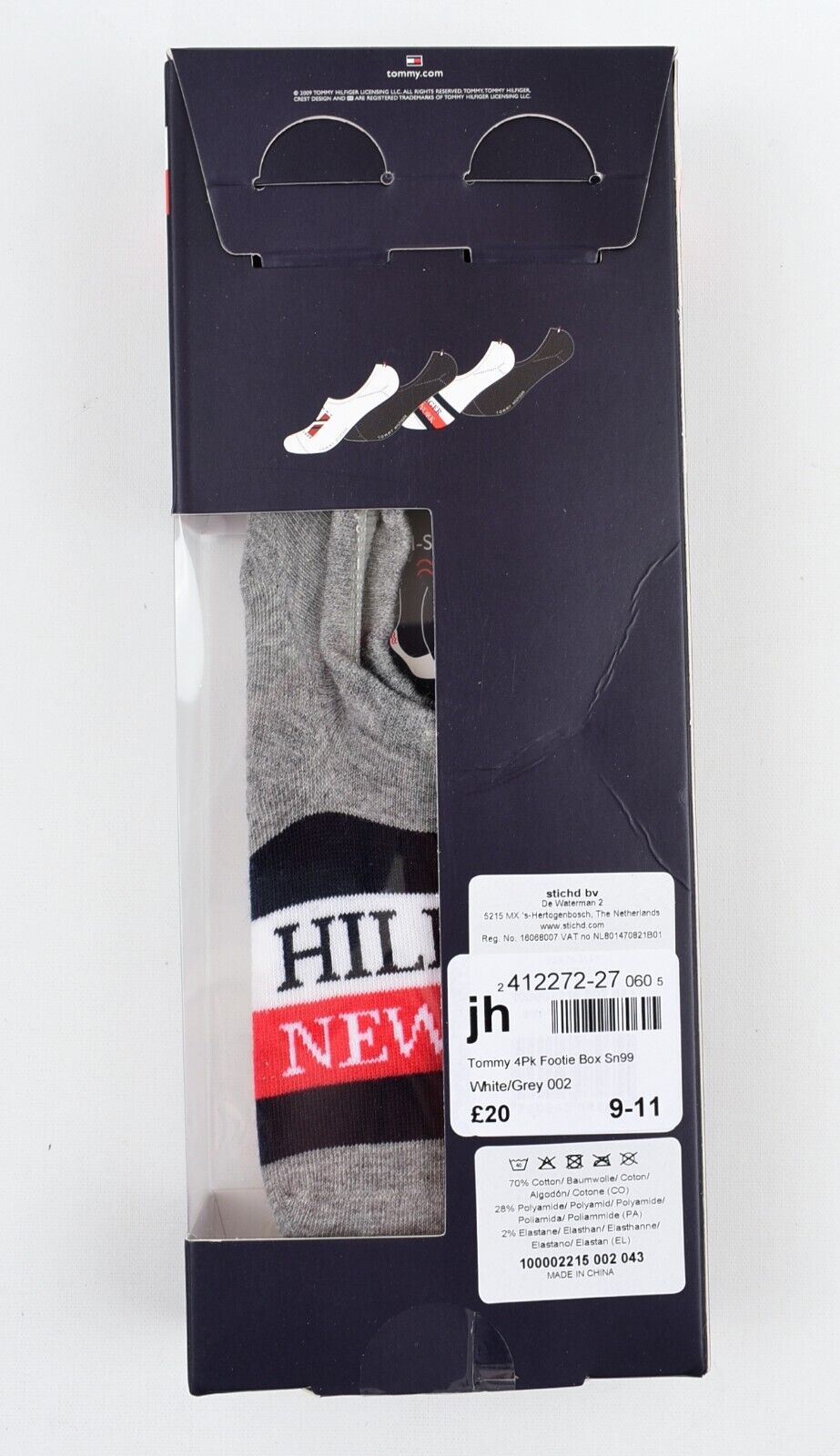 TOMMY HILFIGER Men's 4-pack Footie No Show Socks, 70% Cotton, size UK 9-11