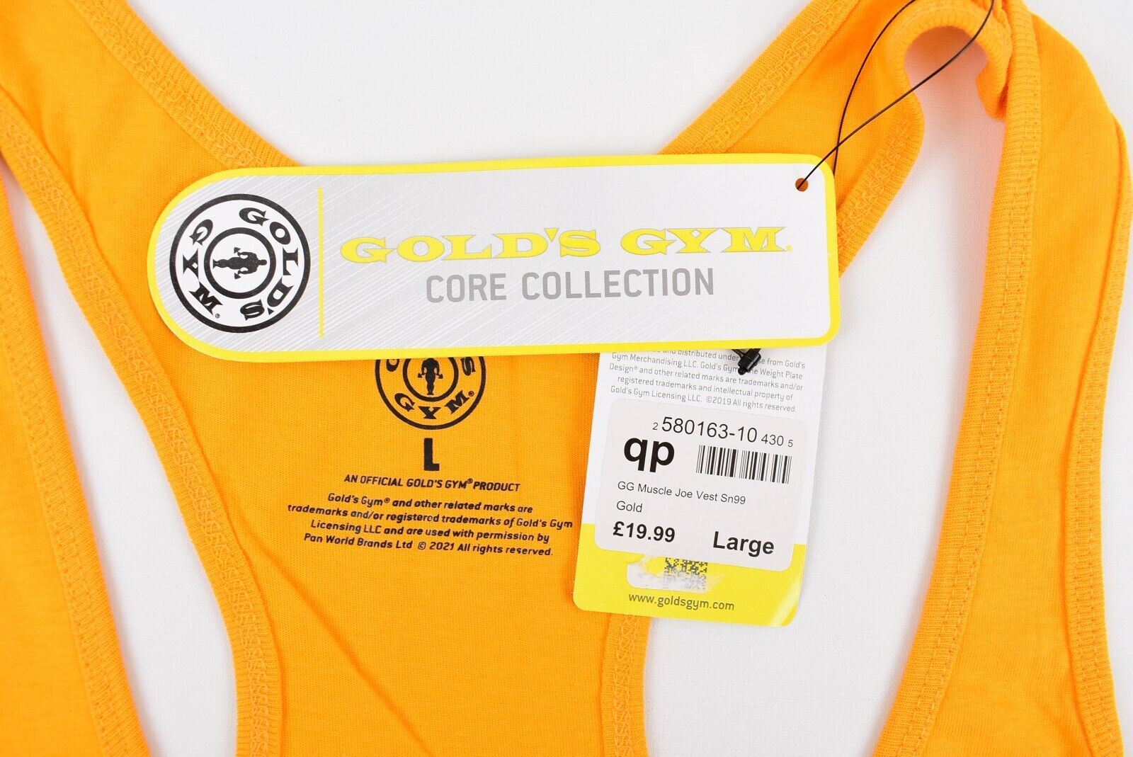 GOLD'S GYM Core Collection Men's MUSCLE JOE Vest Top, Gold Yellow, size L