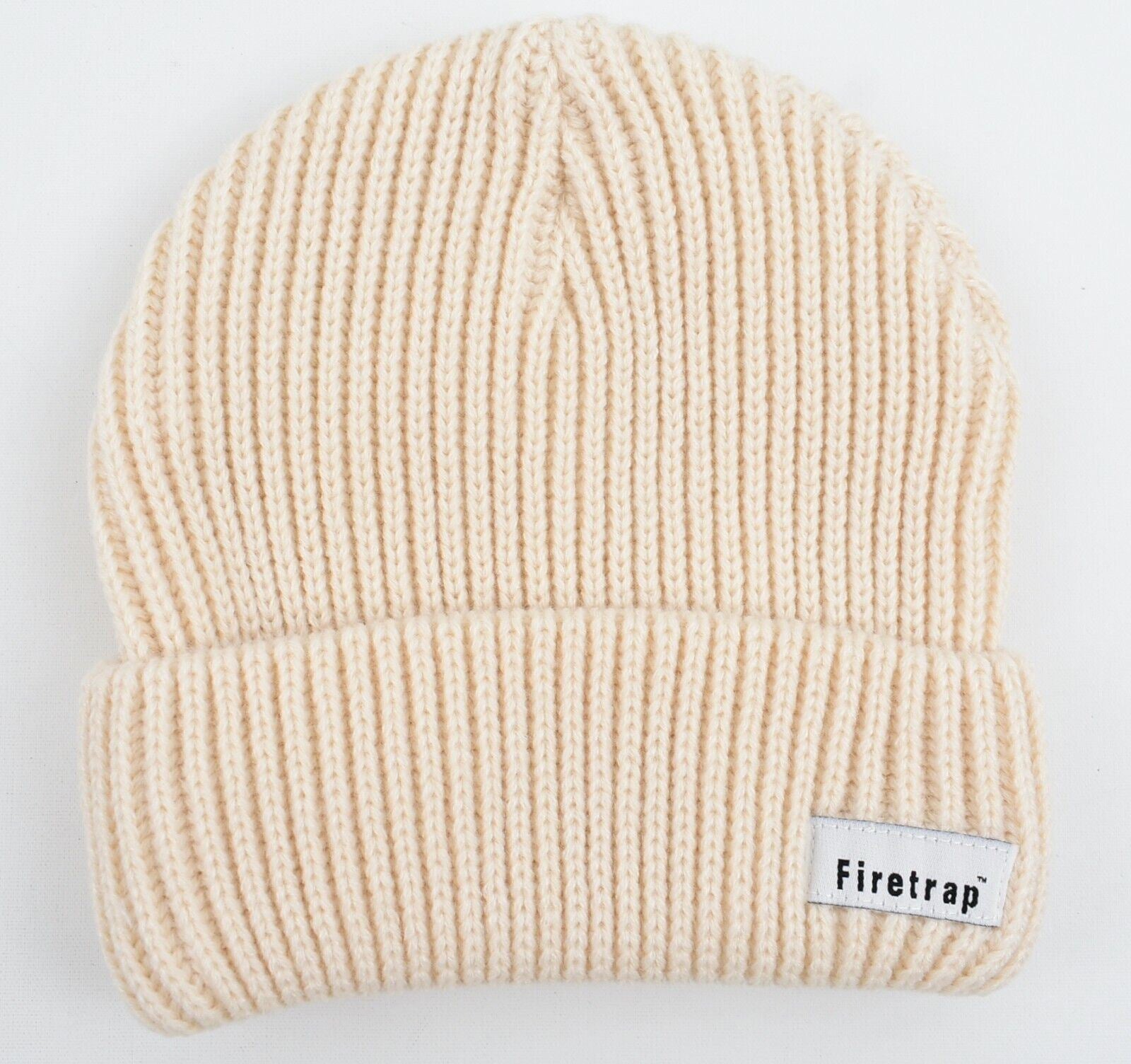 FIRETRAP Women's Rib Knit Beanie Hat, Cream, One Size