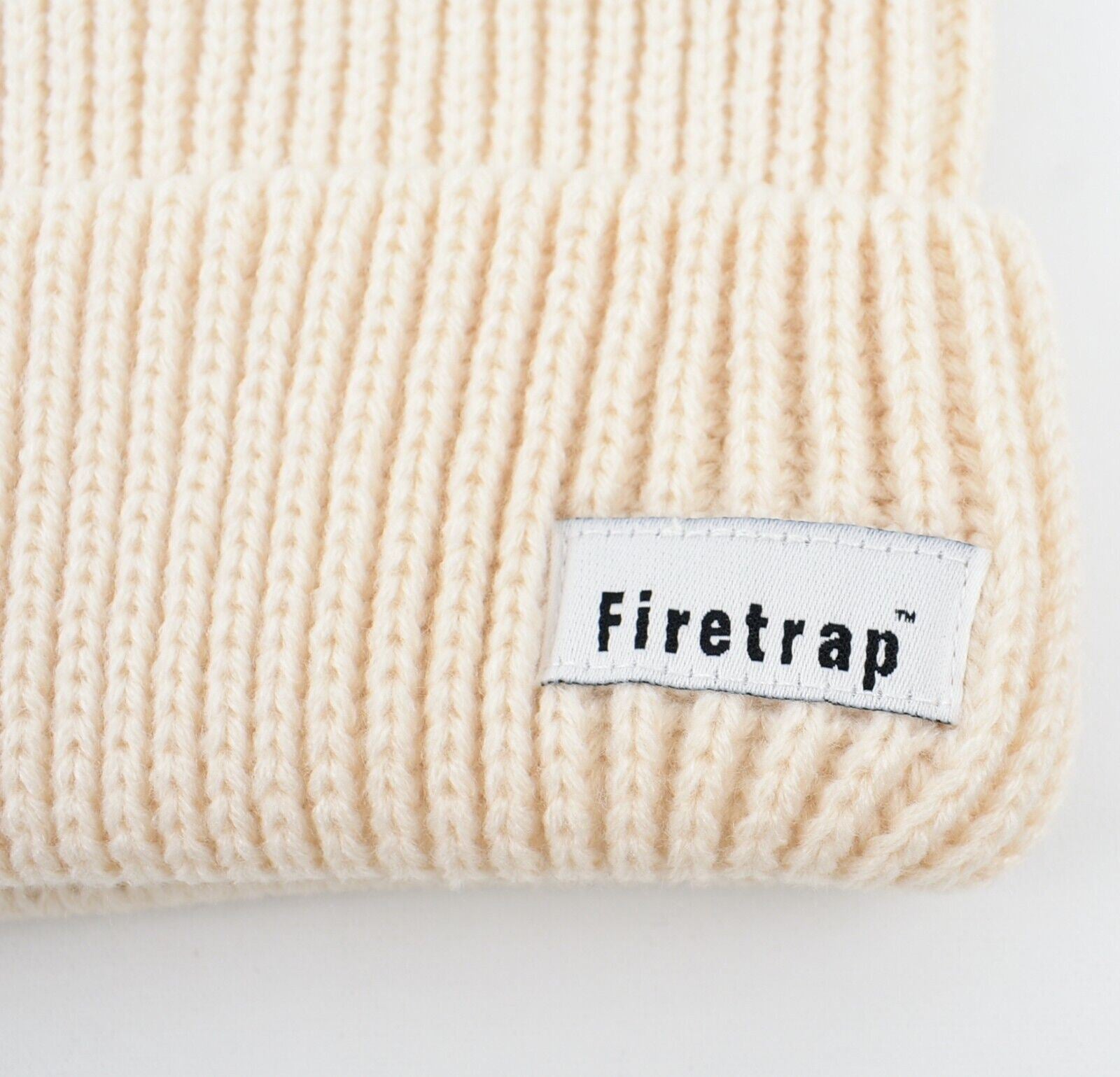 FIRETRAP Women's Rib Knit Beanie Hat, Cream, One Size