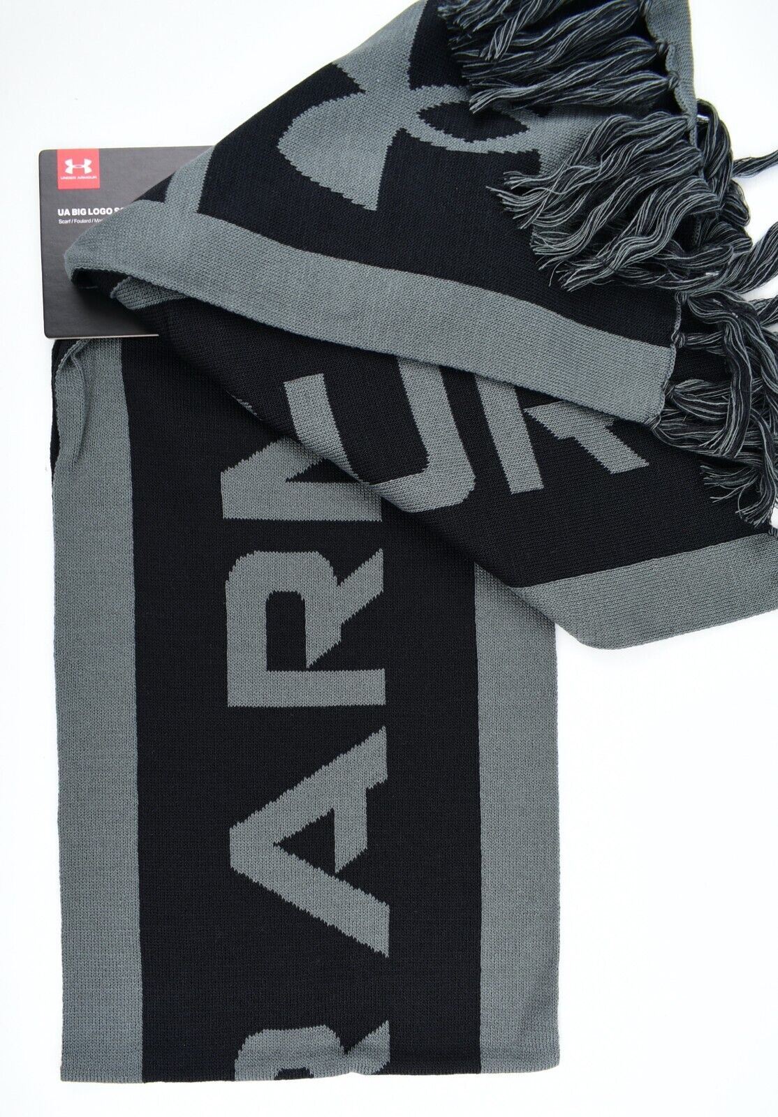 UNDER ARMOUR Big Logo Reversible Knitted Scarf, Black/Grey, Unisex