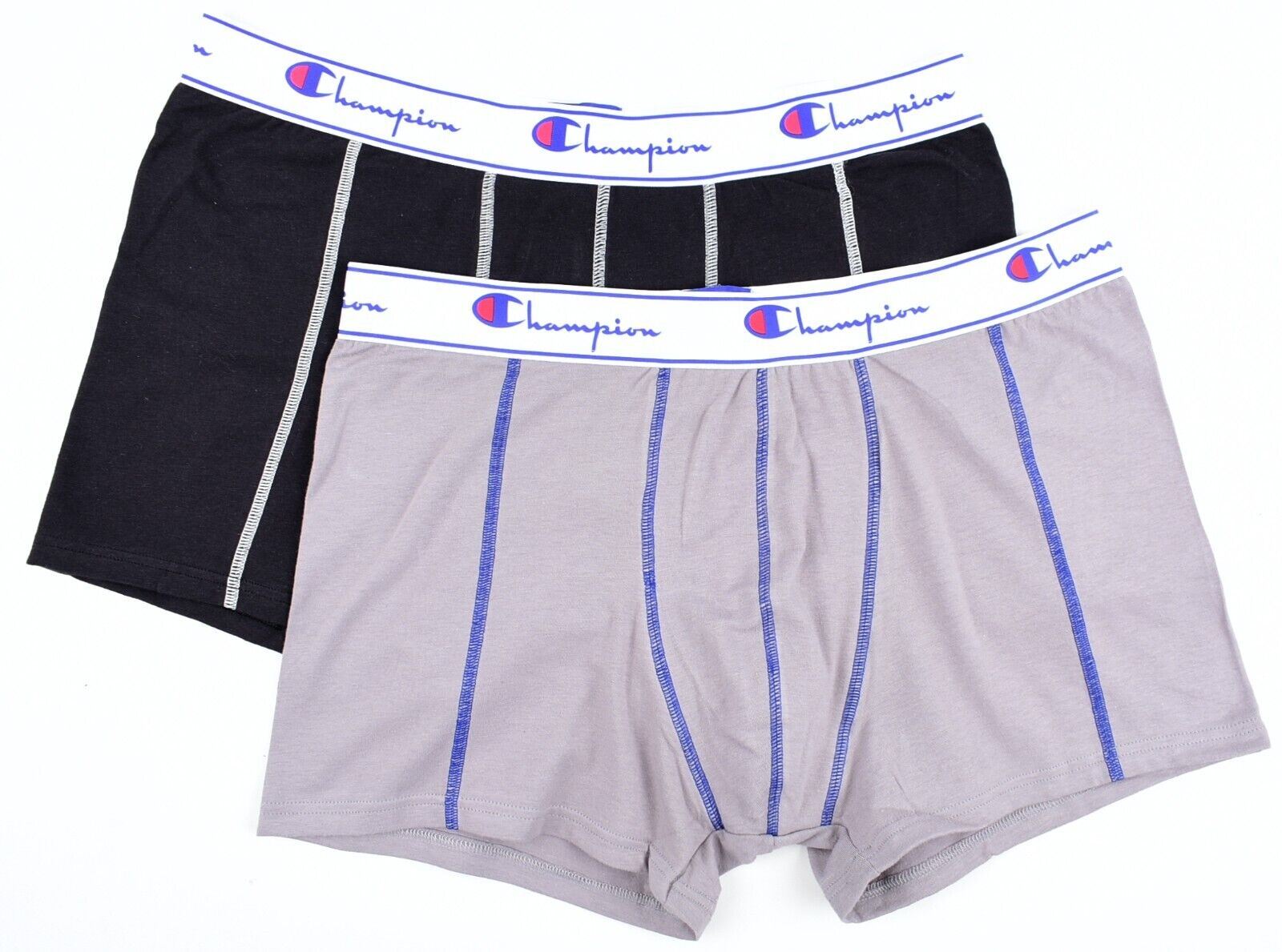 CHAMPION Underwear: Men's 2-Pack Cotton Jersey Boxers, Black & Grey, size XL