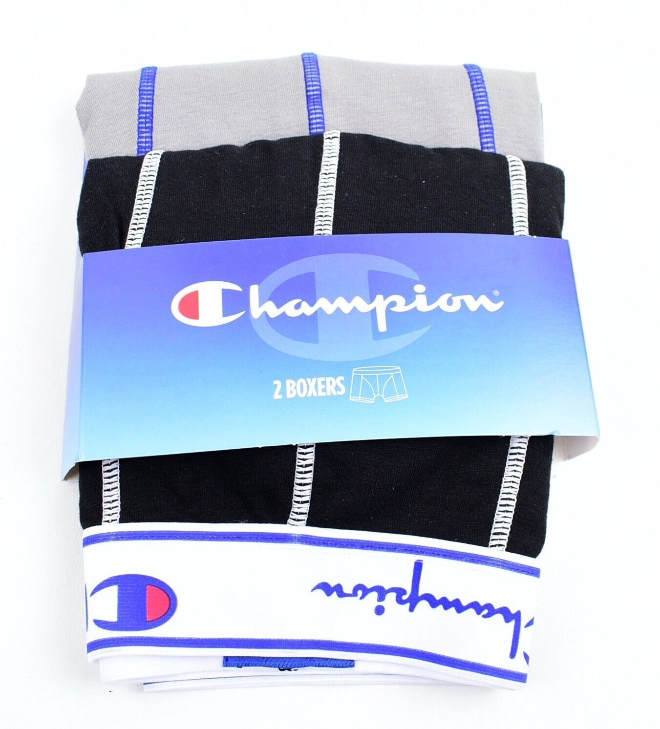 CHAMPION Underwear: Men's 2-Pack Cotton Jersey Boxers, Black & Grey, size XL