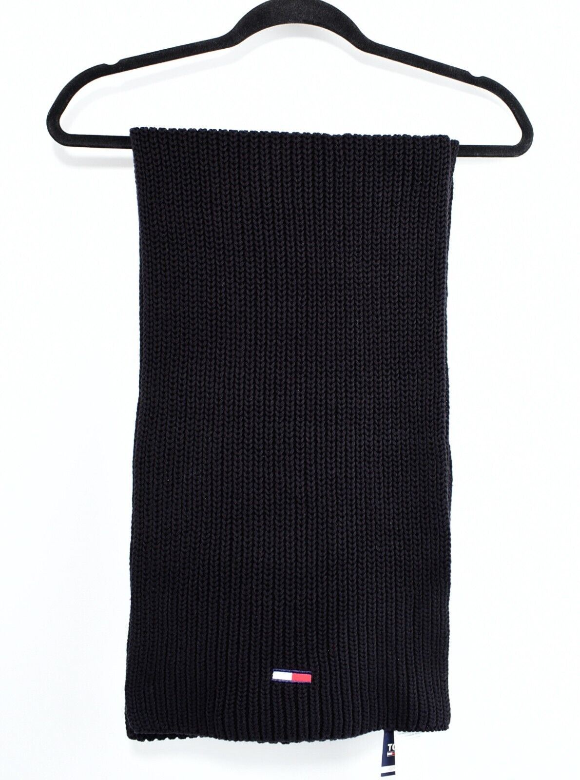 TOMMY JEANS by TOMMY HILFIGER Rib Knit Scarf, 100% ORGANIC COTTON, Unisex, Black