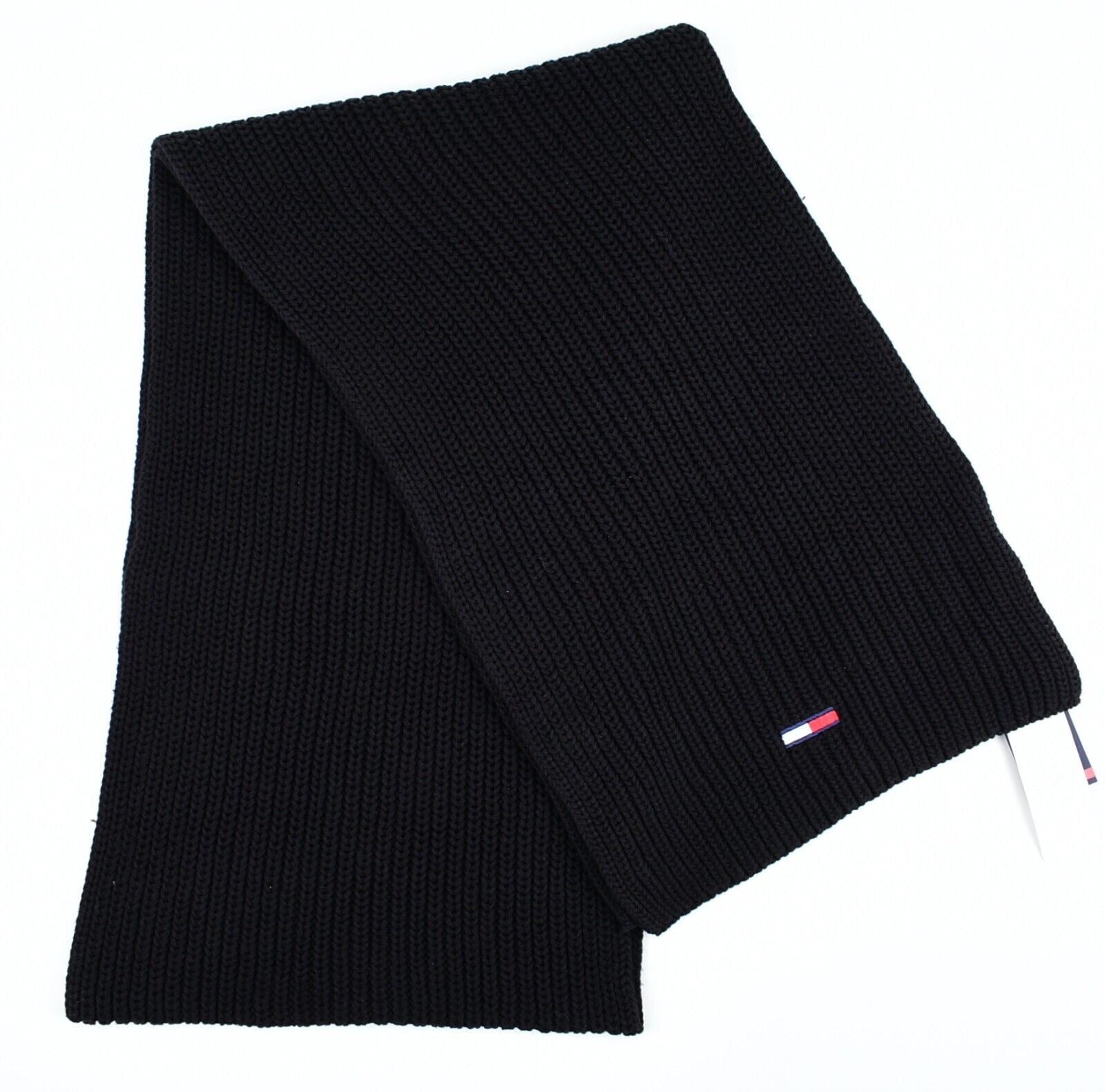 TOMMY JEANS by TOMMY HILFIGER Rib Knit Scarf, 100% ORGANIC COTTON, Unisex, Black