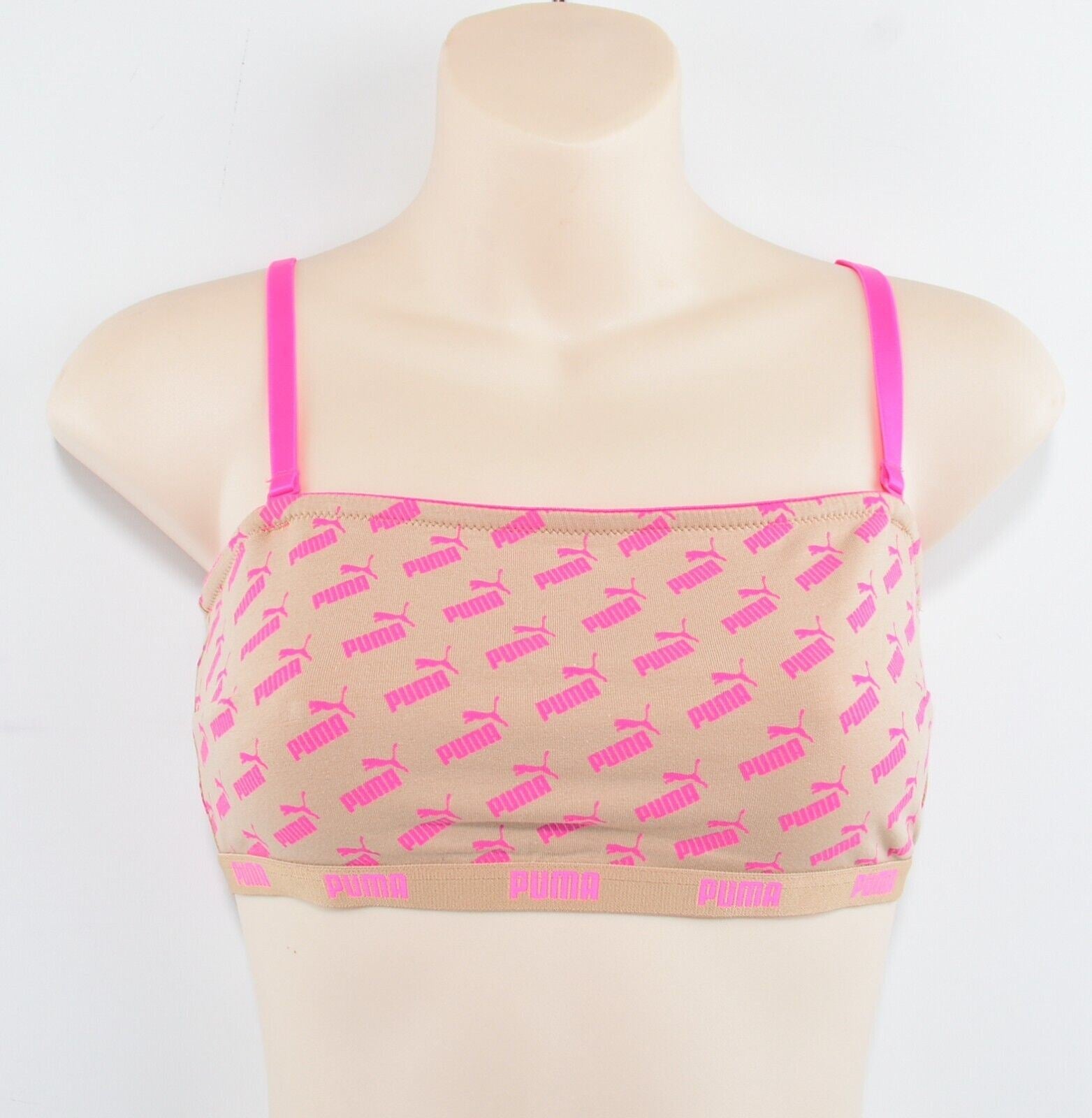 PUMA Women's Cotton Stretch BANDEAU TOP, Logo Print, Nude/Pink, size M