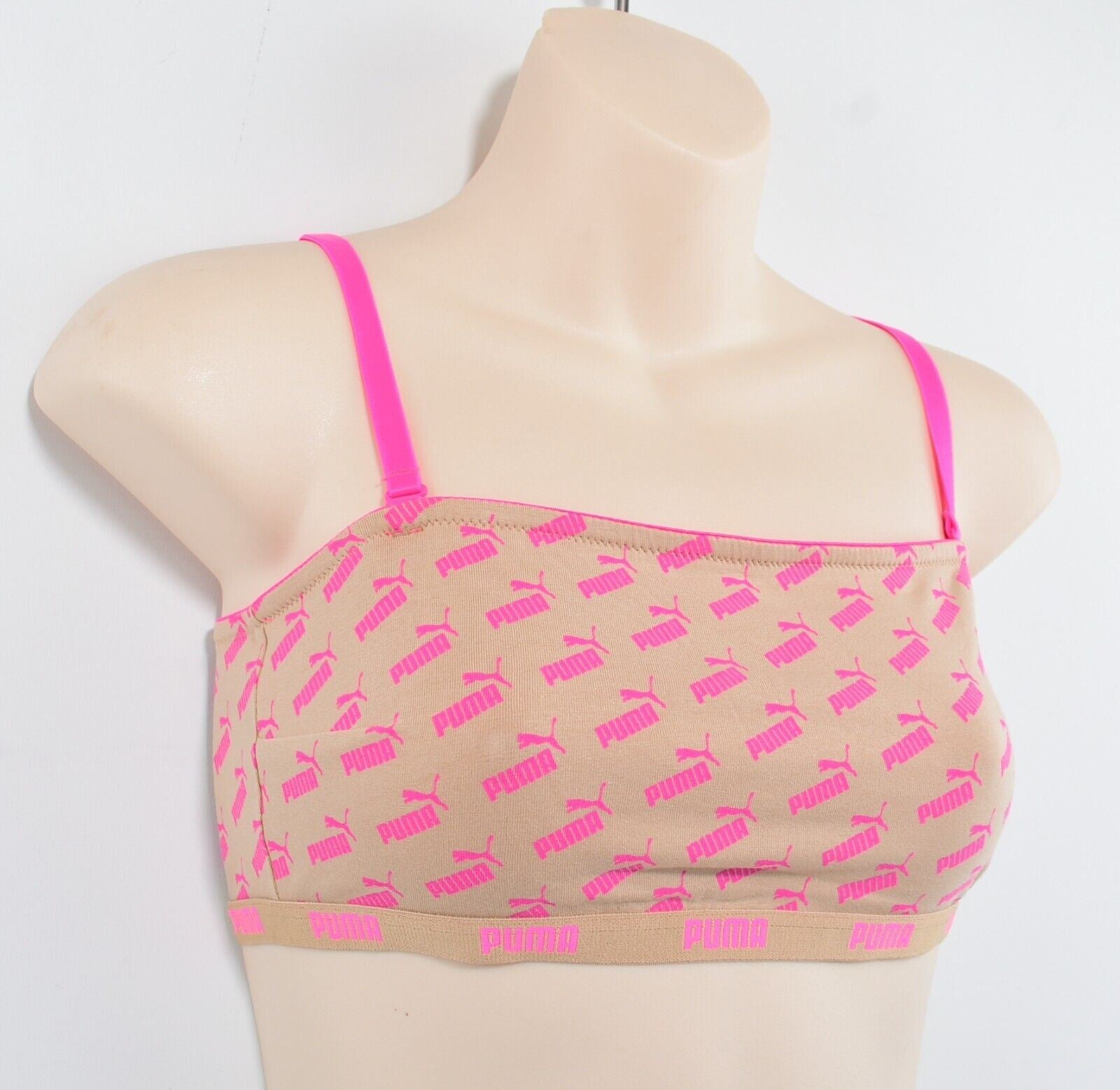 PUMA Women's Cotton Stretch BANDEAU TOP, Logo Print, Nude/Pink, size M