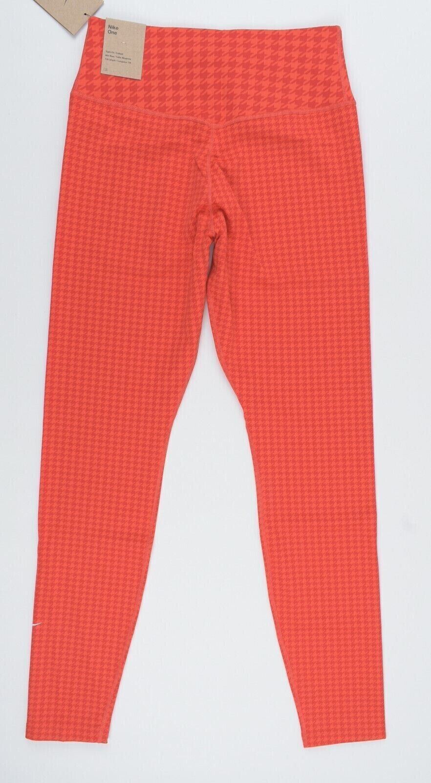 NIKE ONE DRI-FIT Women's Mid-Rise Leggings, Red/Houndstooth Print, size XS /UK 8