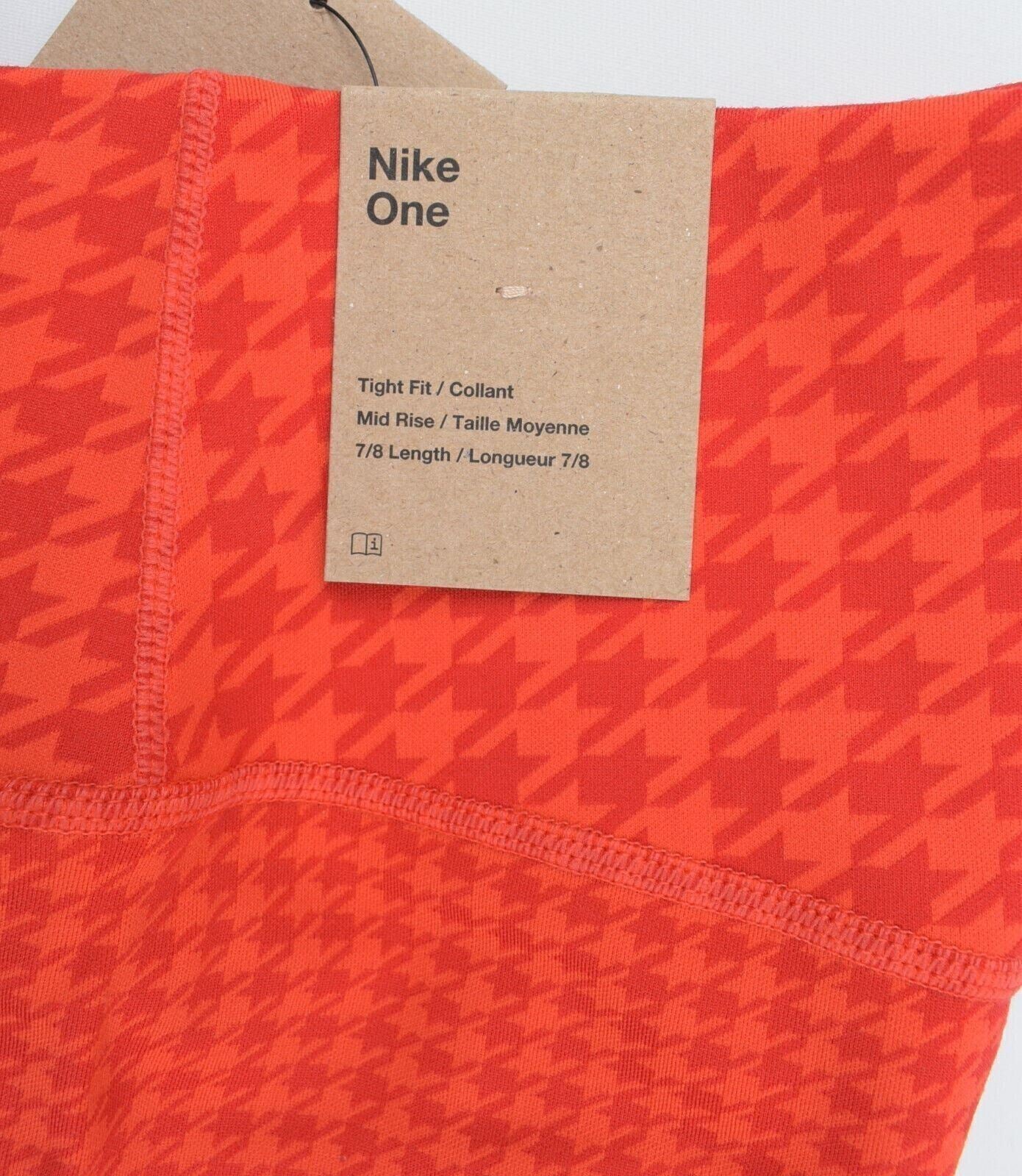 NIKE ONE DRI-FIT Women's Mid-Rise Leggings, Red/Houndstooth Print, size XS /UK 8