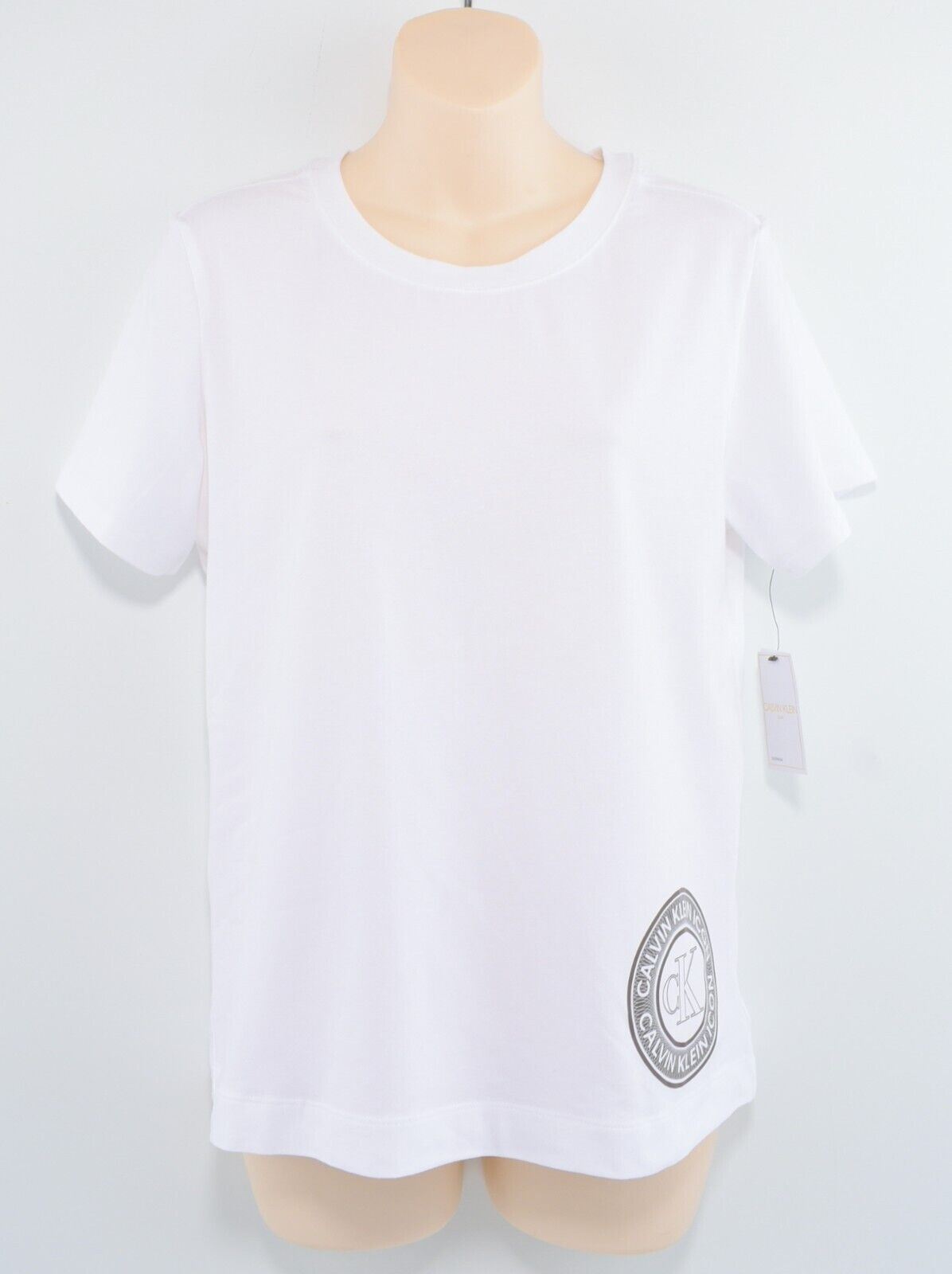 CALVIN KLEIN Women's ICON Logo Lounging / Pyjama T-shirt Top, White, size S