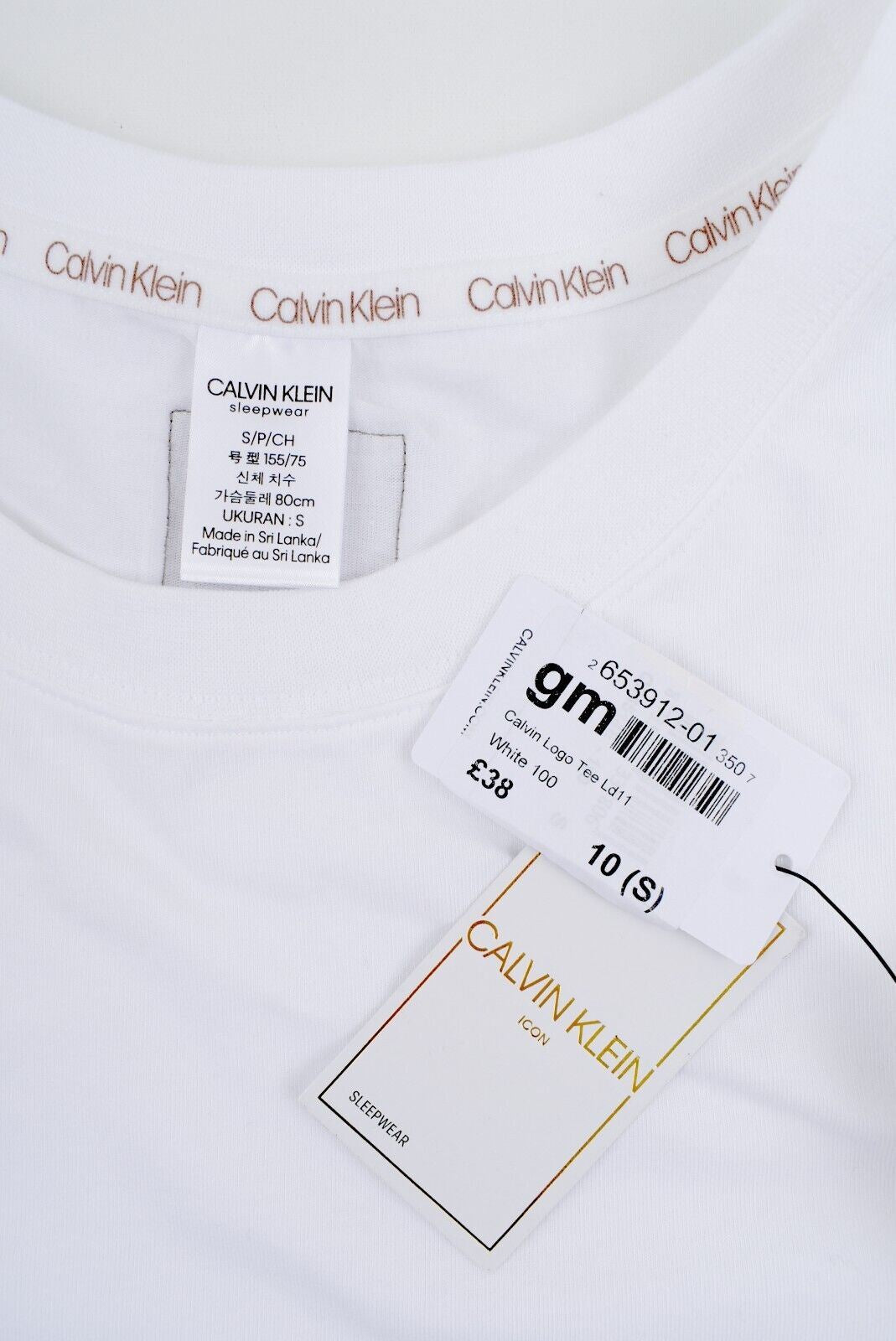 CALVIN KLEIN Women's ICON Logo Lounging / Pyjama T-shirt Top, White, size S