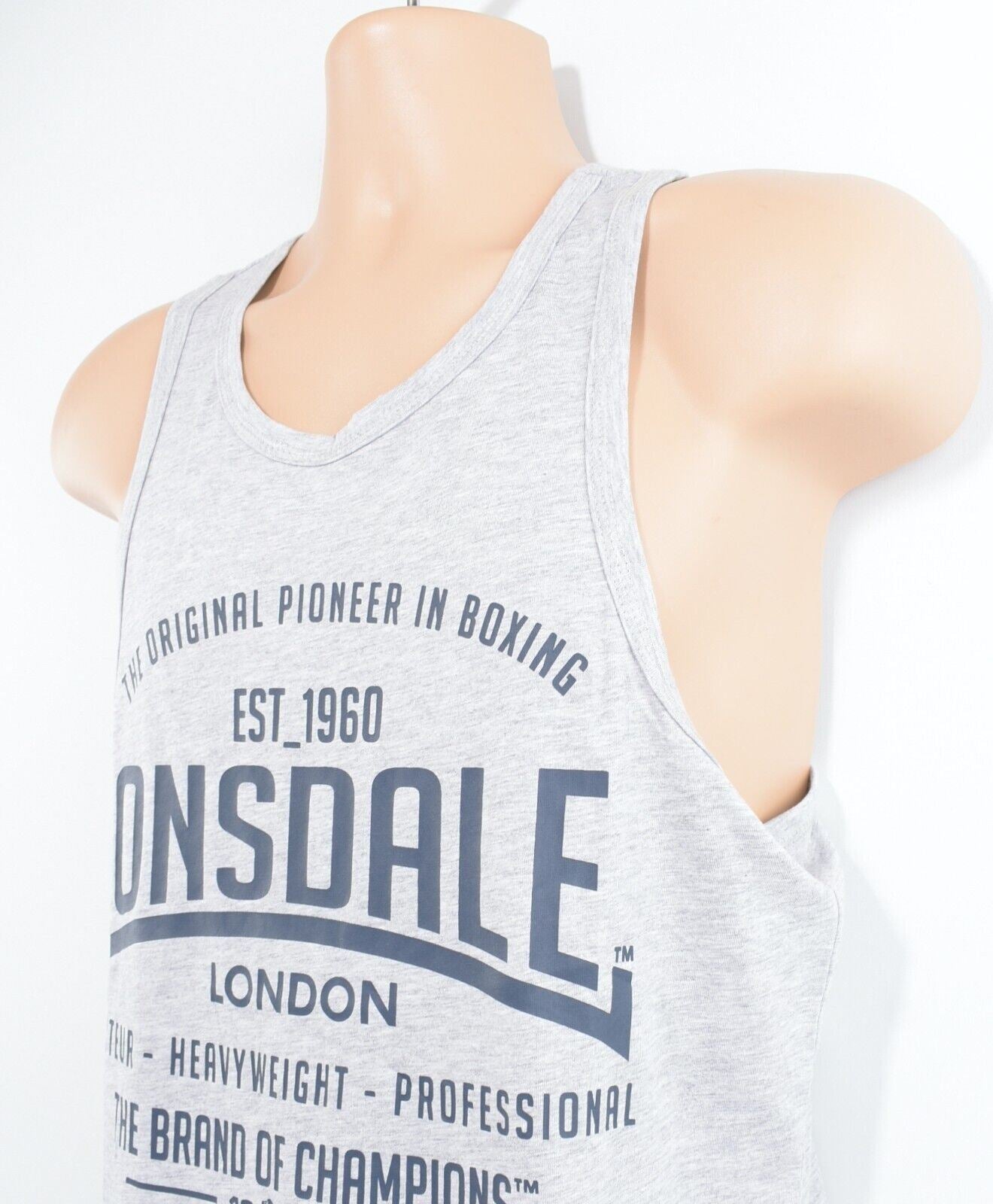 JOB LOT 40 x LONSDALE Men's Boxing Vest Tank Top Grey with Blue Print size SMALL