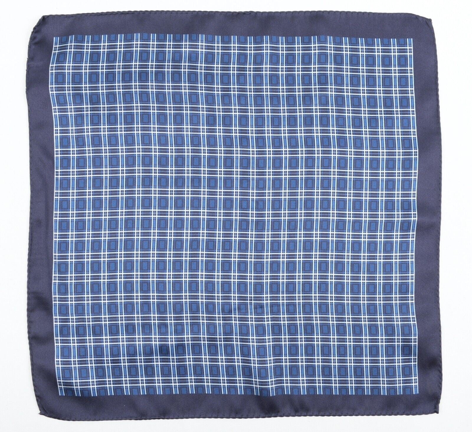 HUGO BOSS Pocket Square /Rolled Scarf , 100% SILK, Navy Blue Checked, 33x33cm