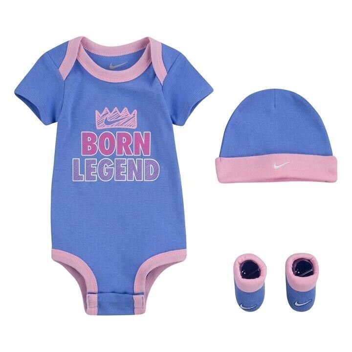 NIKE 'Born Legend' Baby Girls' 3-pc Outfit Gift Set, Blue/Pink, size 6-12 months