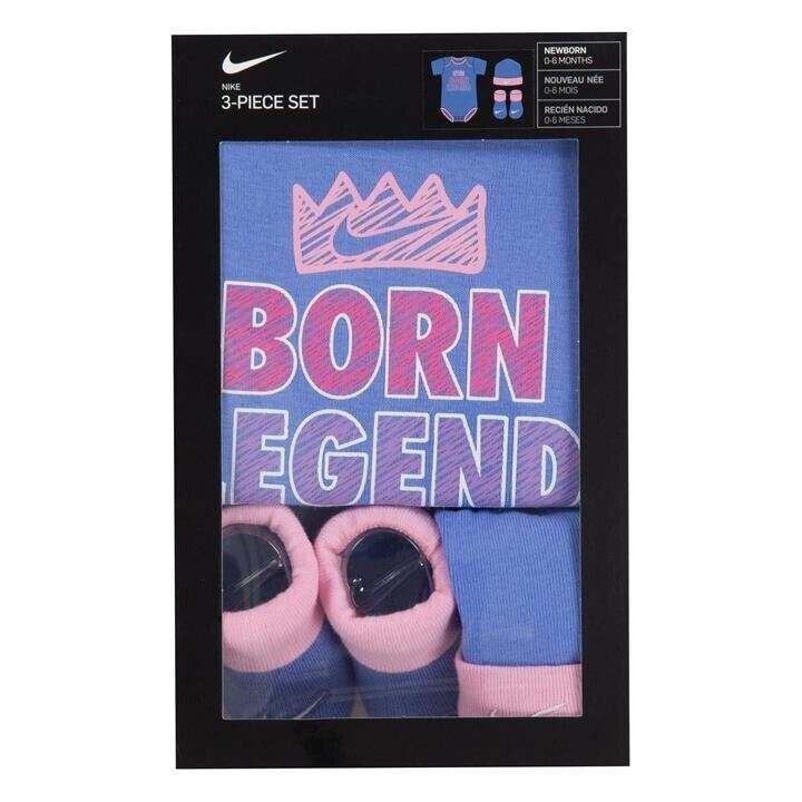 NIKE 'Born Legend' Baby Girls' 3-pc Outfit Gift Set, Blue/Pink, size 6-12 months