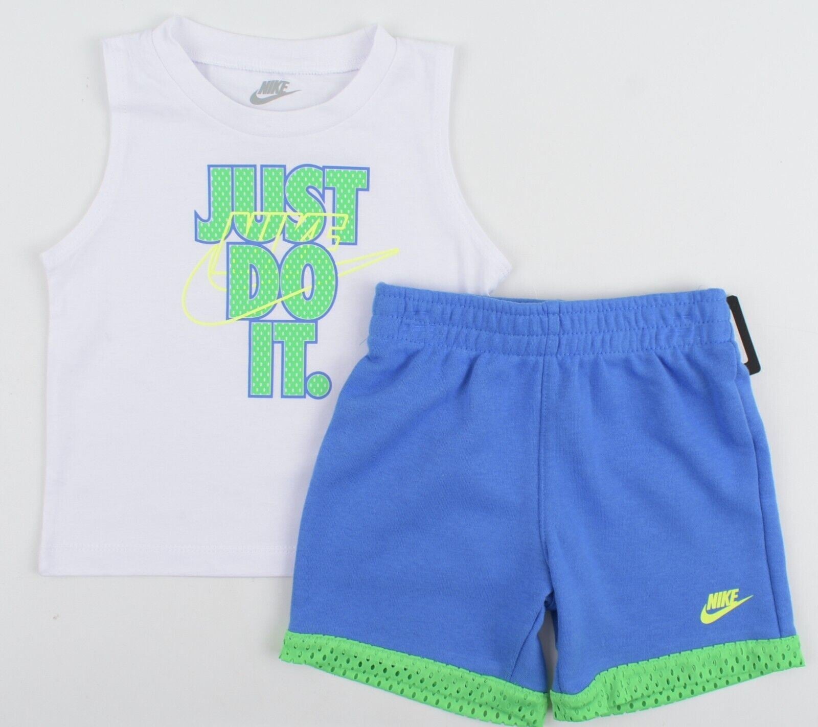 NIKE Baby Boys' 2-pc Summer Outfit Set, Top+Shorts, White/Blue, size 24 months