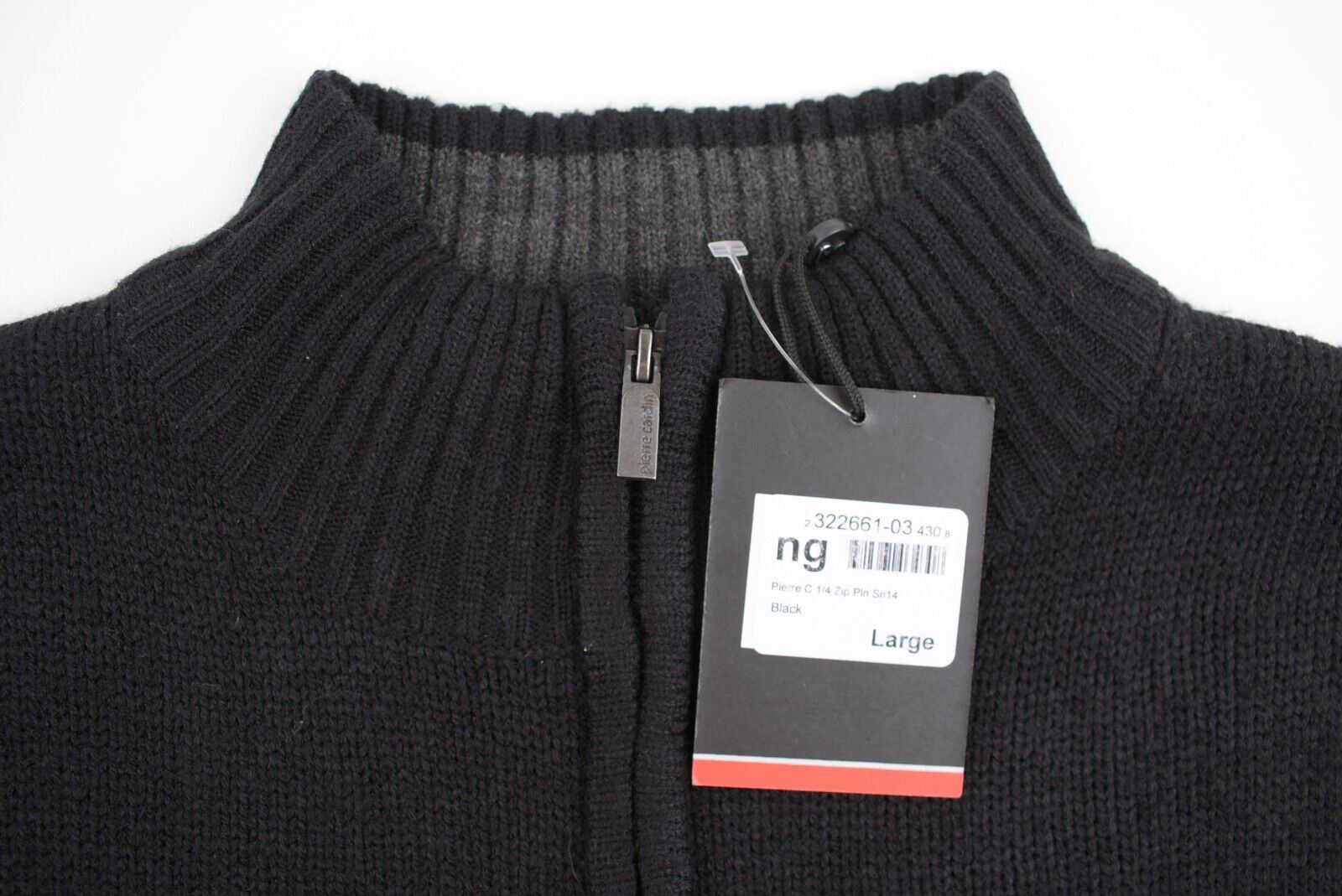 PIERRE CARDIN Men's 1/4 Zip Neck Knit Jumper, Black, size LARGE