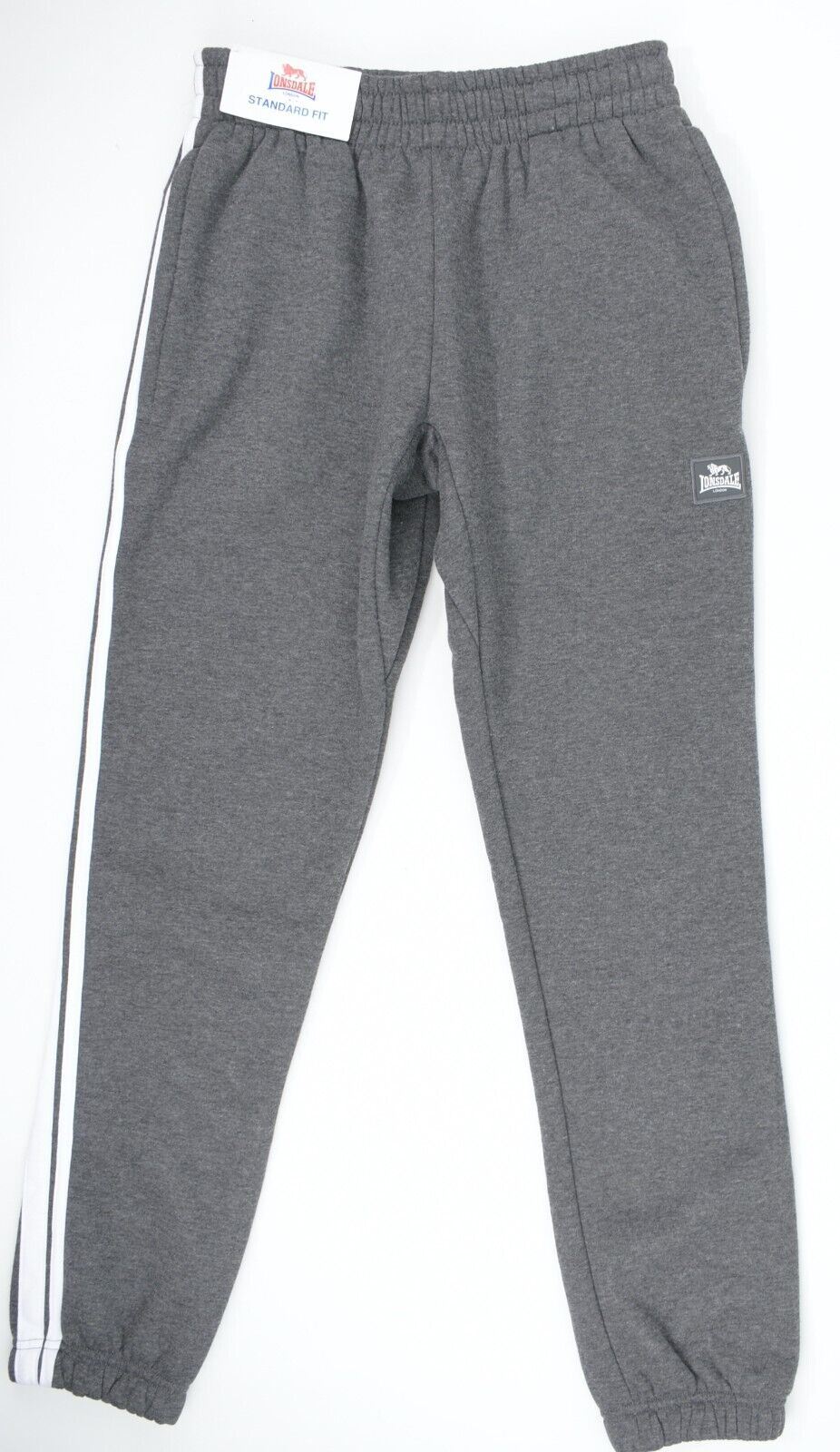 LONSDALE Men's Standard Fit Joggers, Cuffed Leg, Charcoal Grey/White, size XS