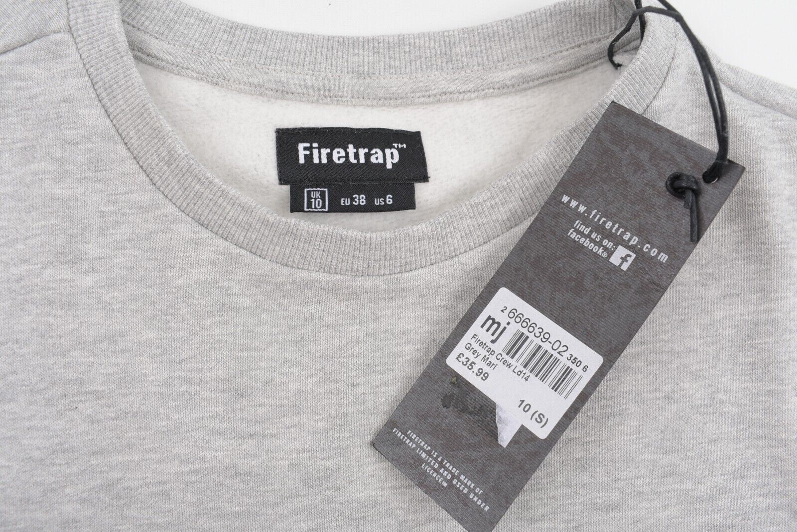 FIRETRAP Womens Crew Neck Sweatshirt, Grey Marl, size S /UK 10