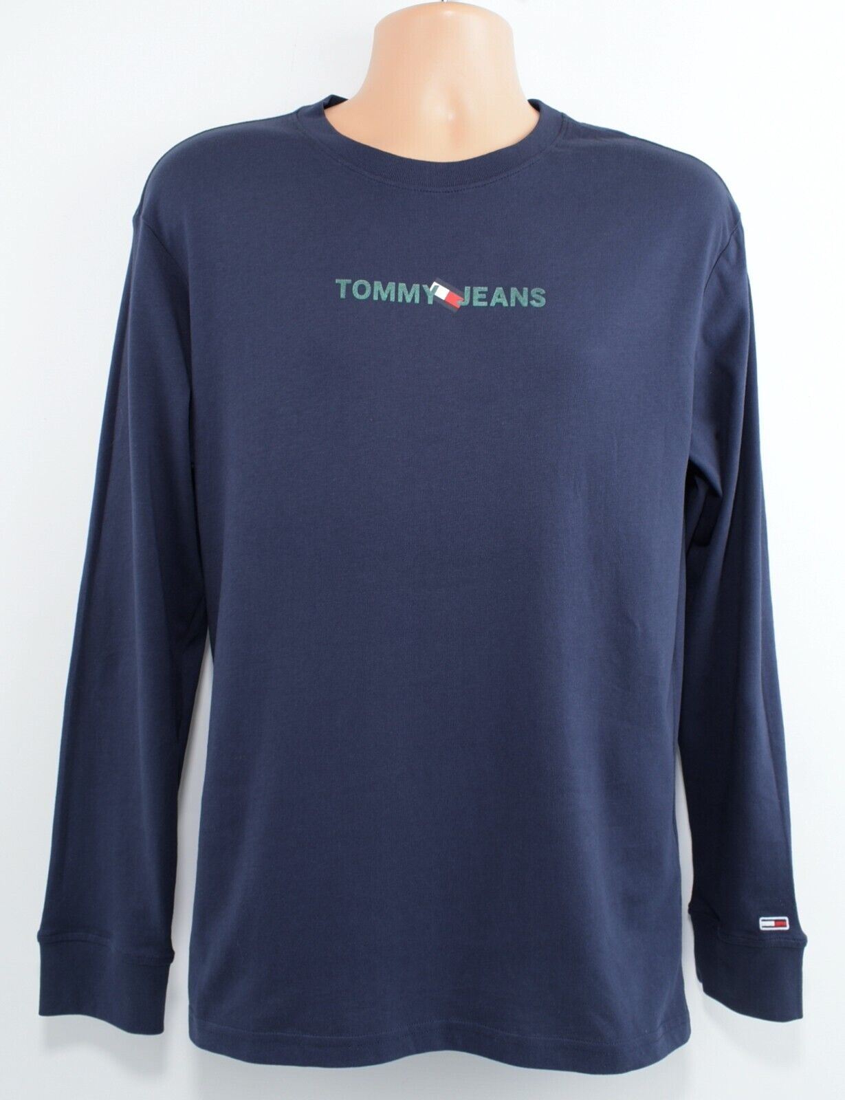 TOMMY HILFIGER Men's Long Sleeve Front & Back Logo Top, Navy Blue, size SMALL