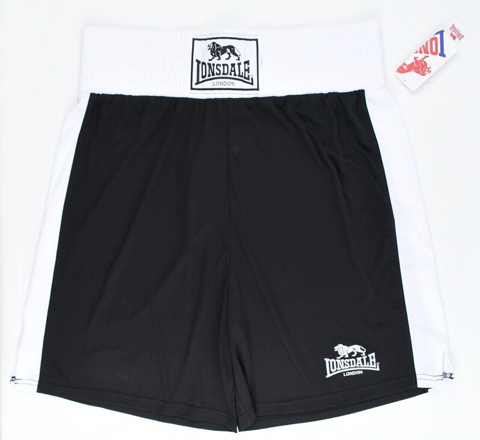 LONSDALE Men's Performance Boxing Shorts, Black/White, size XL