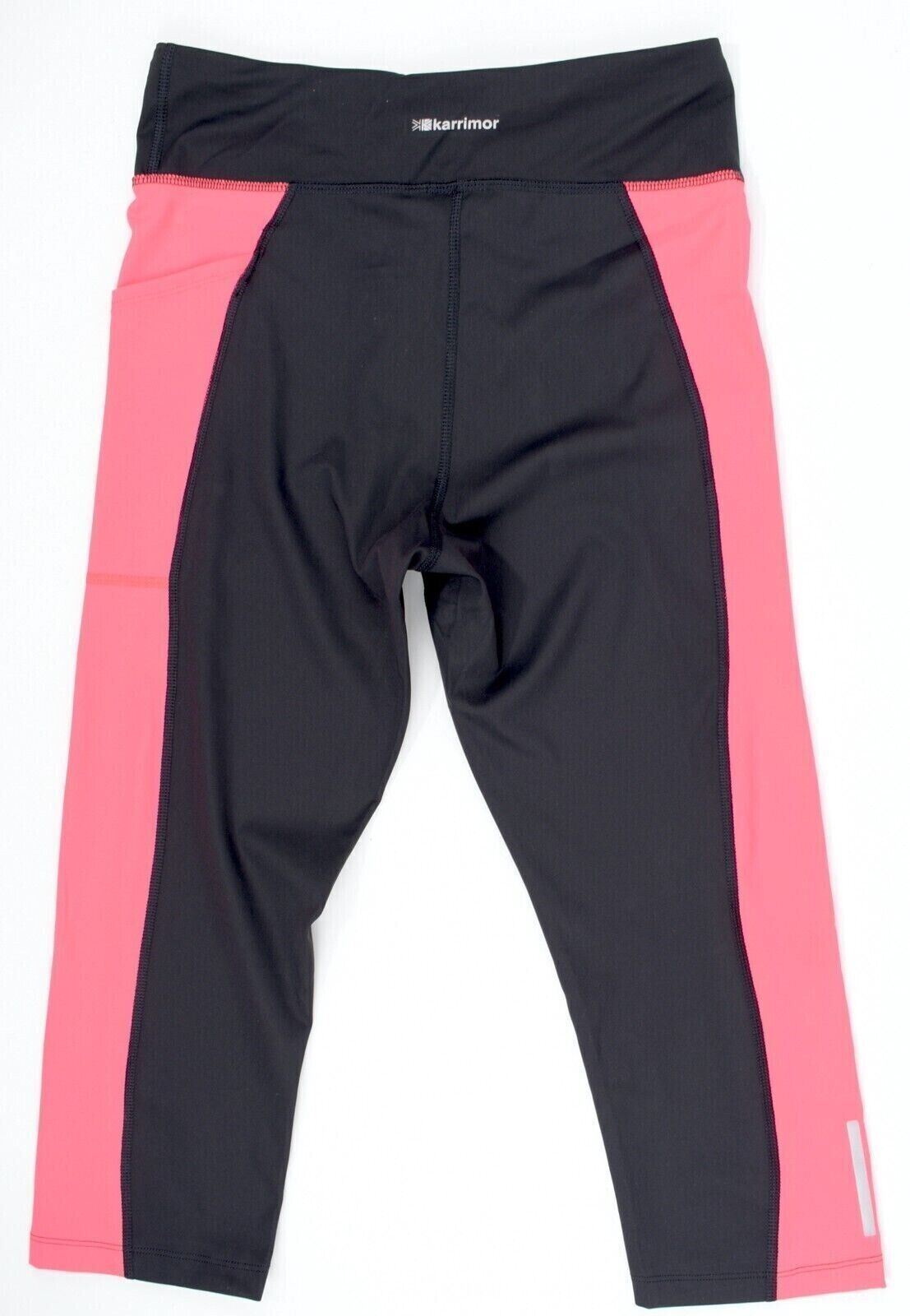 KARRIMOR Womens Running Capri Leggings, Black/Fluo Pink, size L /UK 14
