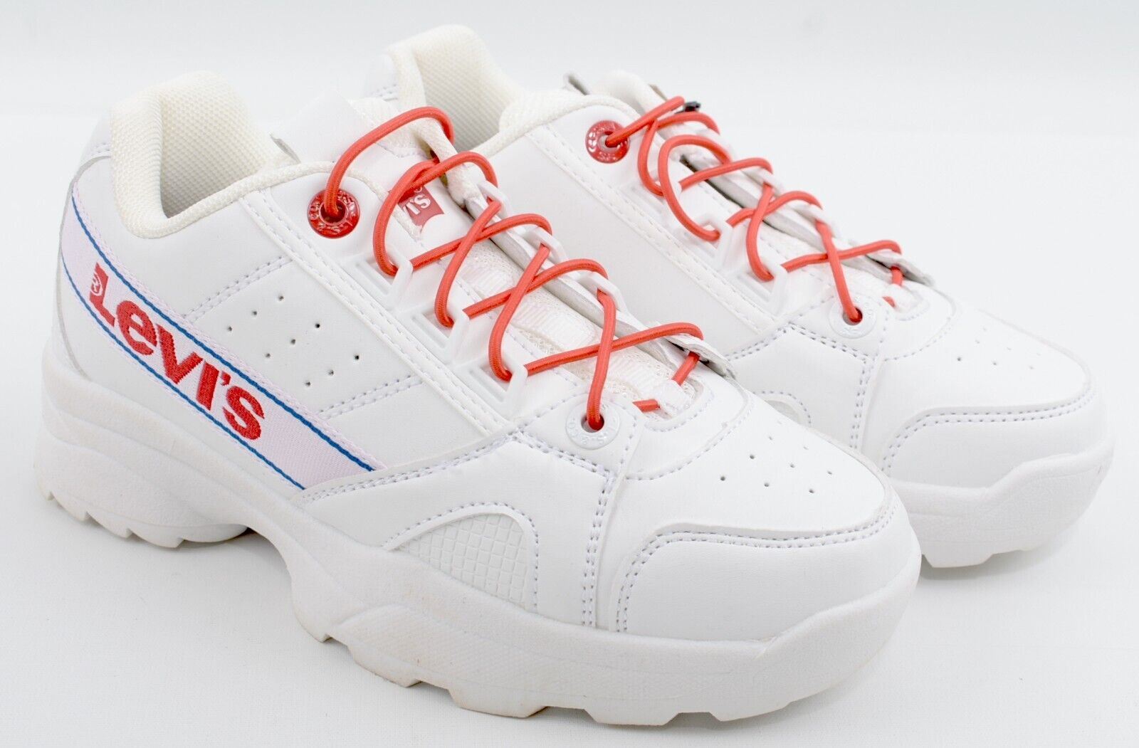 LEVI'S Kids Girls SOHO Trainers, White with Red Laces, size UK 1 / EU 33