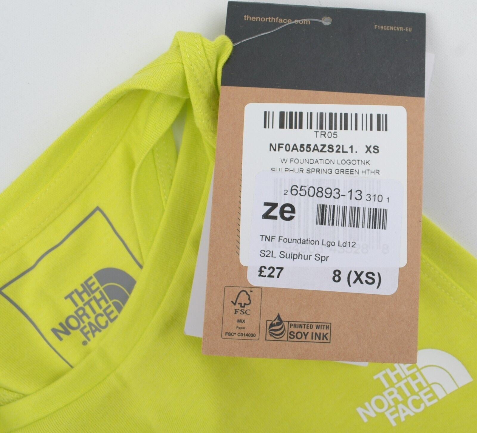 THE NORTH FACE Womens Foundation Logo Tank Sports Top, Fluo Green, size XS /UK 8