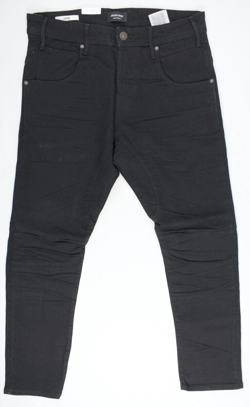 JACK & JONES Men's CHRIS Loose Fit High Rise Denim Jeans, Black, size W38 L32