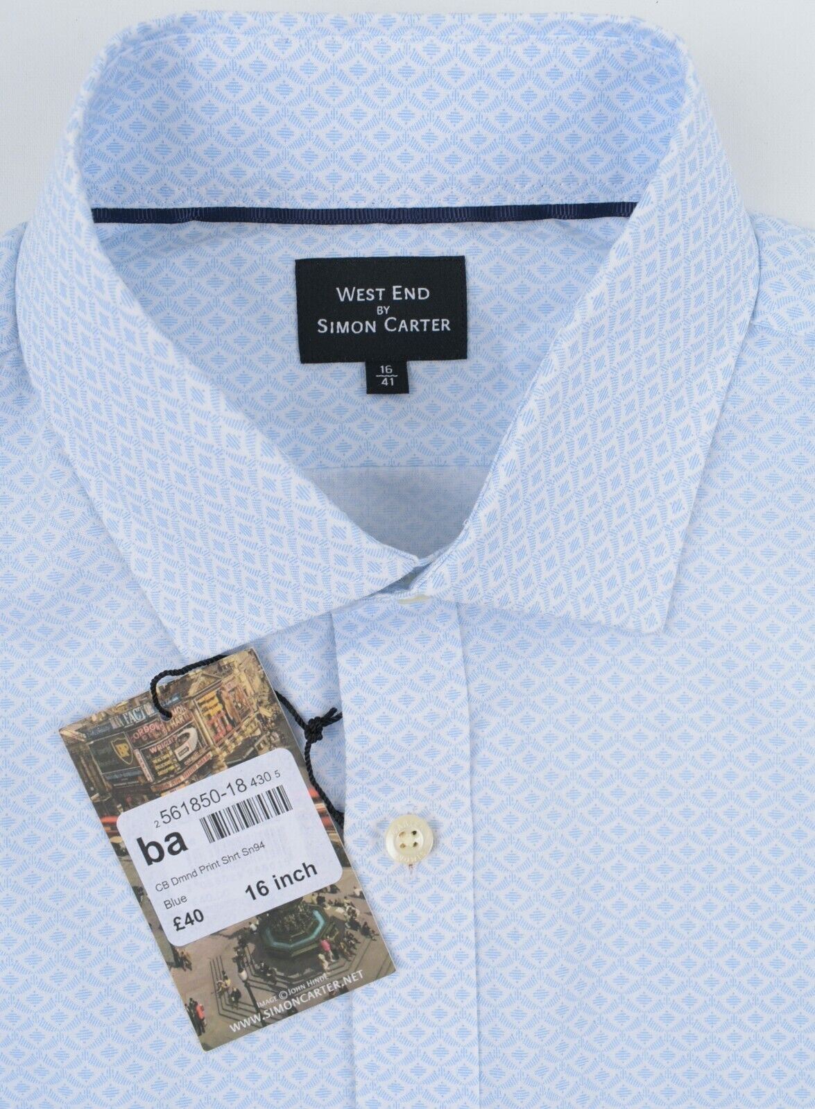 WEST END by SIMON CARTER Mens Shirt, Blue/Diamond Print, size collar 16"