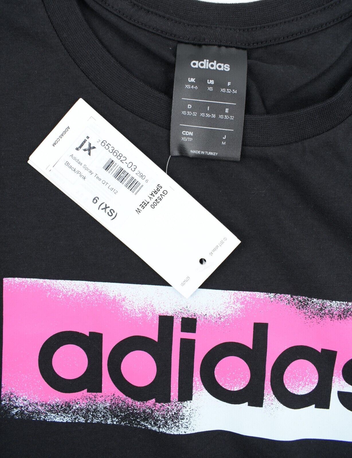 ADIDAS Womens Crew Neck Spray Logo Tee, Black, size XS (UK 4-6)