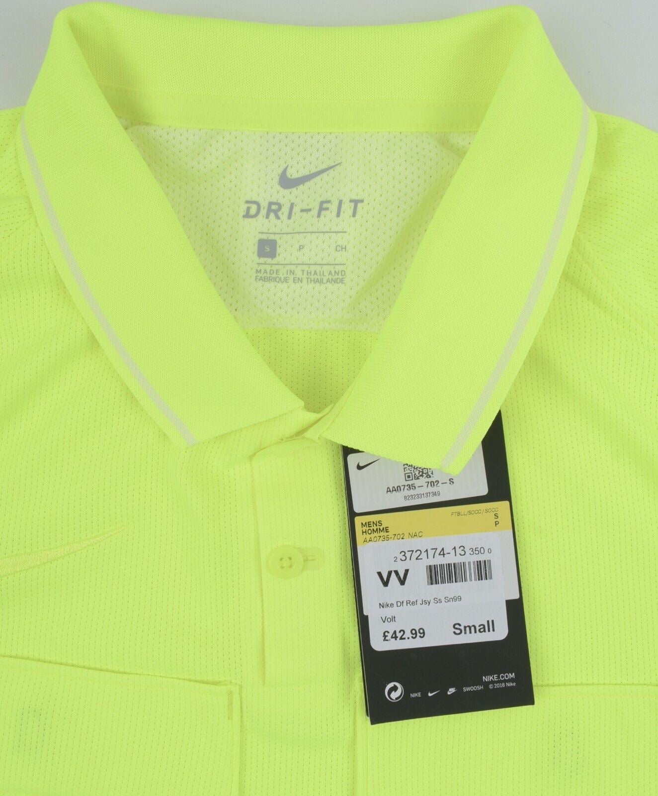 NIKE Mens Football Referee Dri-Fit Polo Shirt, T-shirt, Volt, size S