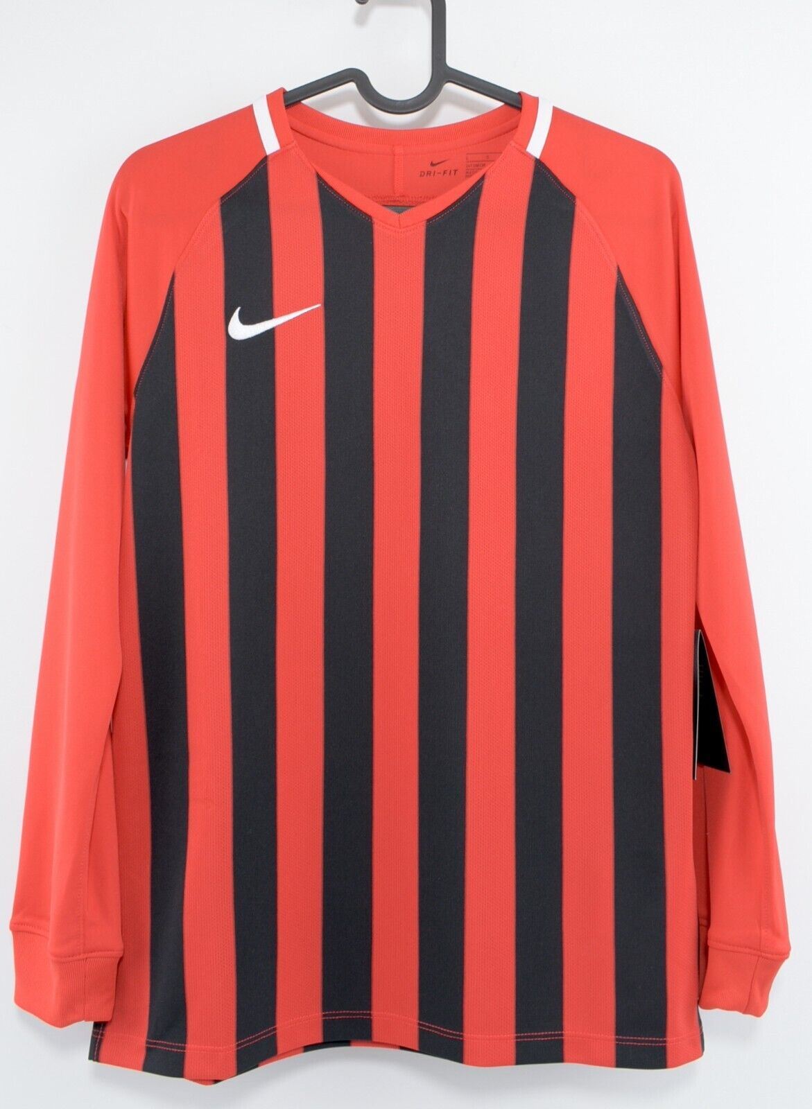 NIKE Boys Kids Long Sleeve Football Jersey, Red/Black Striped, size 11-12 years