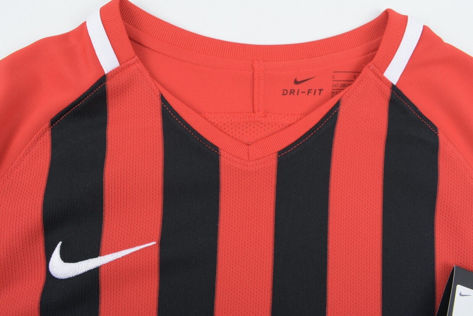 NIKE Boys Kids Long Sleeve Football Jersey, Red/Black Striped, size 11-12 years