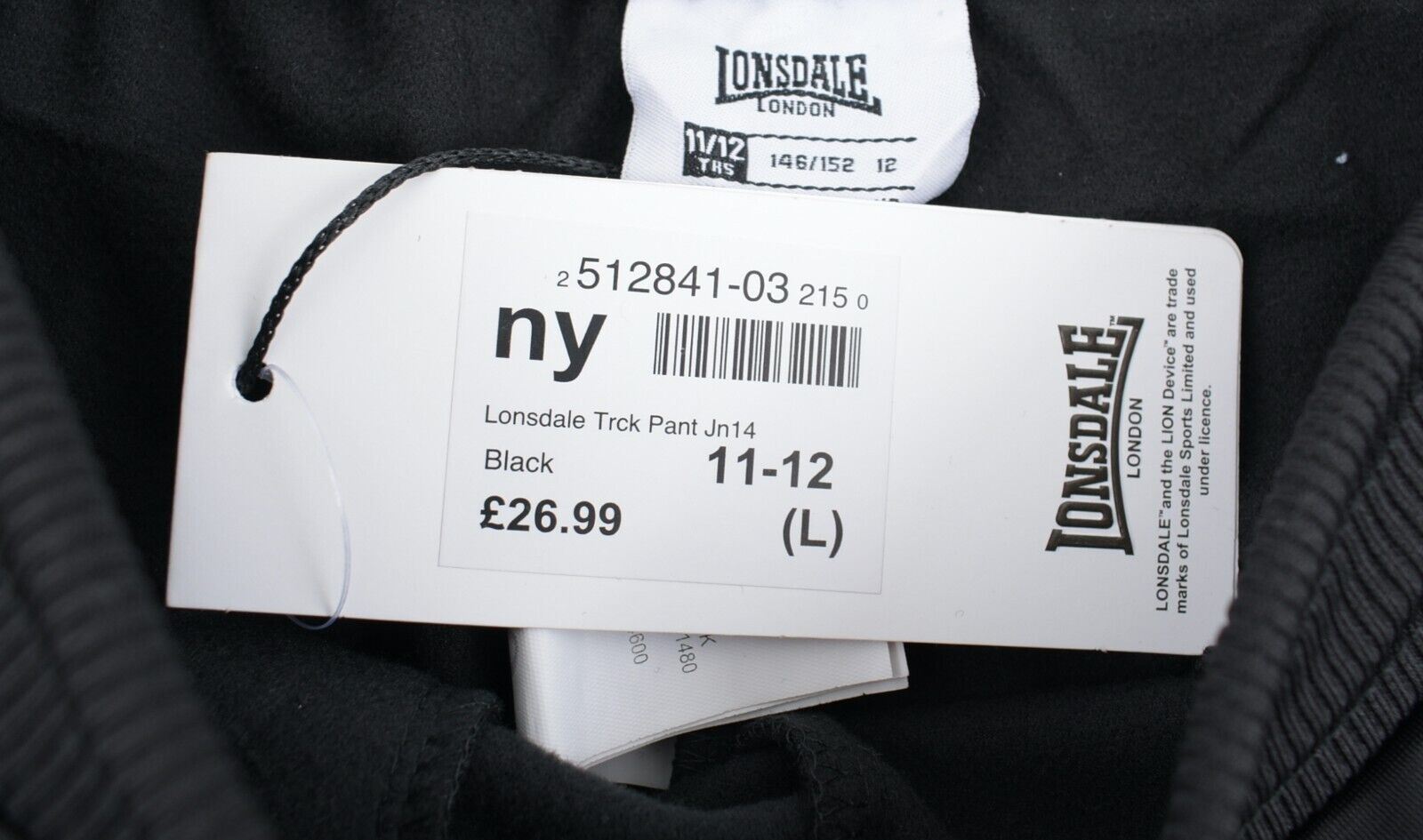 LONSDALE Girls Kids Track Pants, Joggers, Black, size 11-12 years