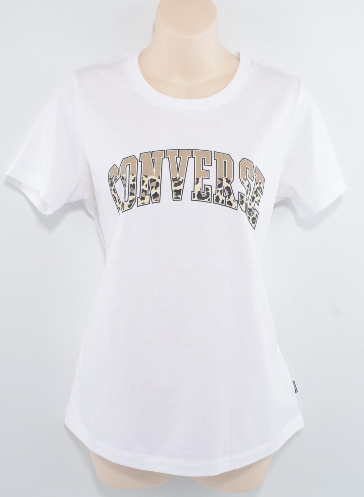 CONVERSE Womens Large Animal Print Logo T-shirt, White, size M / UK 12