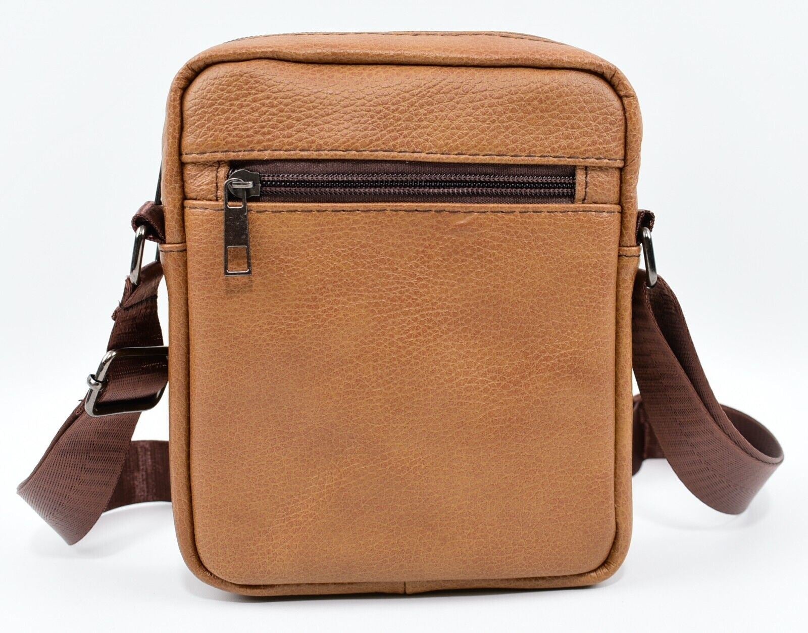 Mens Genuine Leather Small Crossbody Bag Messenger, Camel Brown