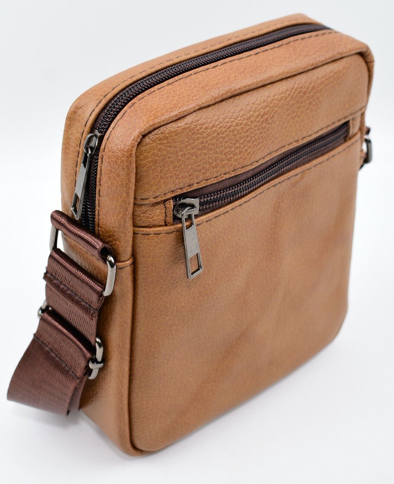 Mens Genuine Leather Small Crossbody Bag Messenger, Camel Brown