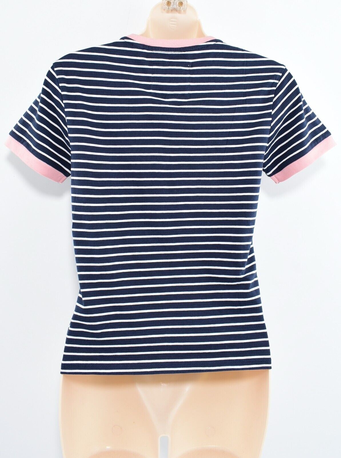 JACK WILLS Womens Short Sleeve Striped T-shirt, Blue/White/Pink, size UK 8